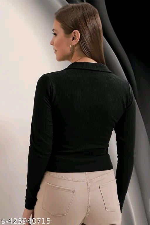 Black Ribbed Slim Fit Top