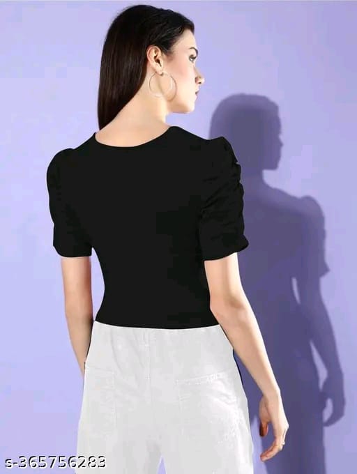 Women's Puff Sleeve Black Top