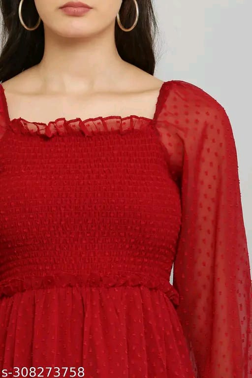 Red Layered Midi Dress