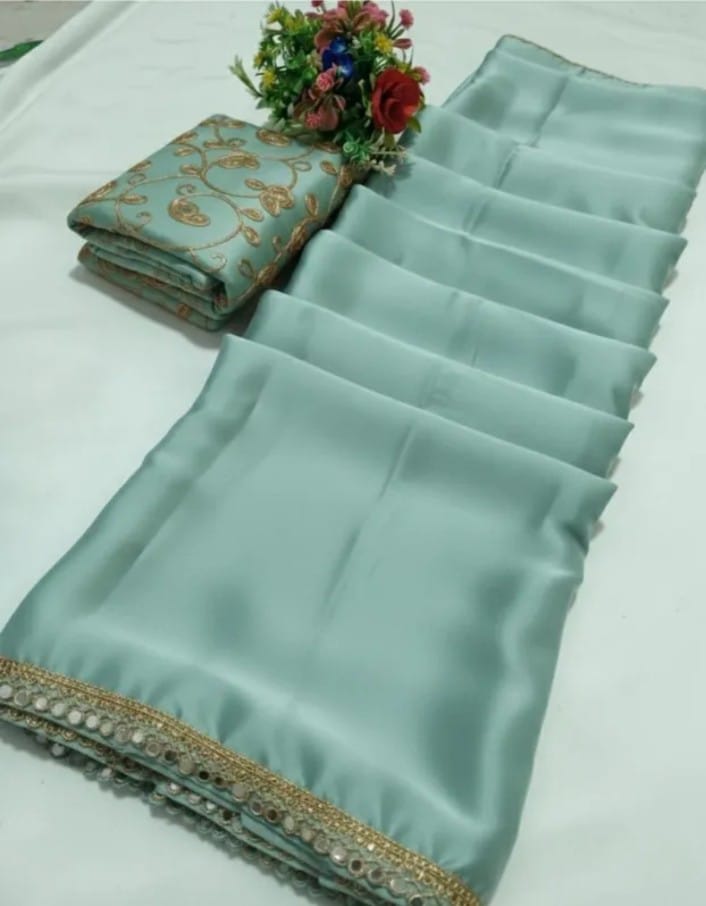 Elegant Light Green Satin Saree