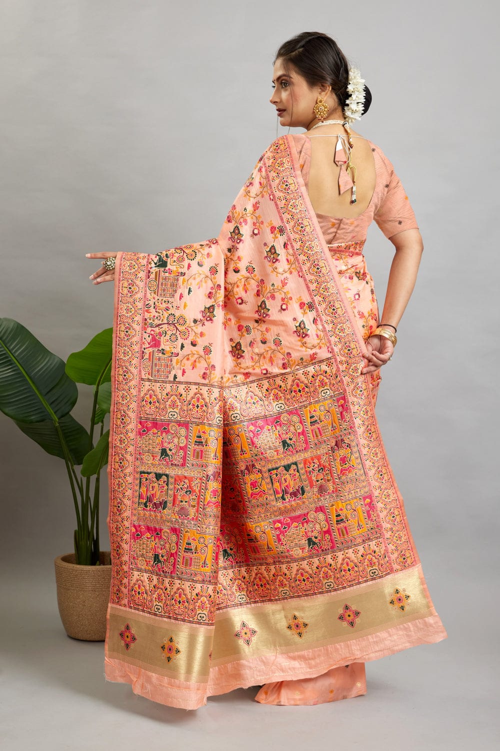 Peach Banarasi Silk Saree