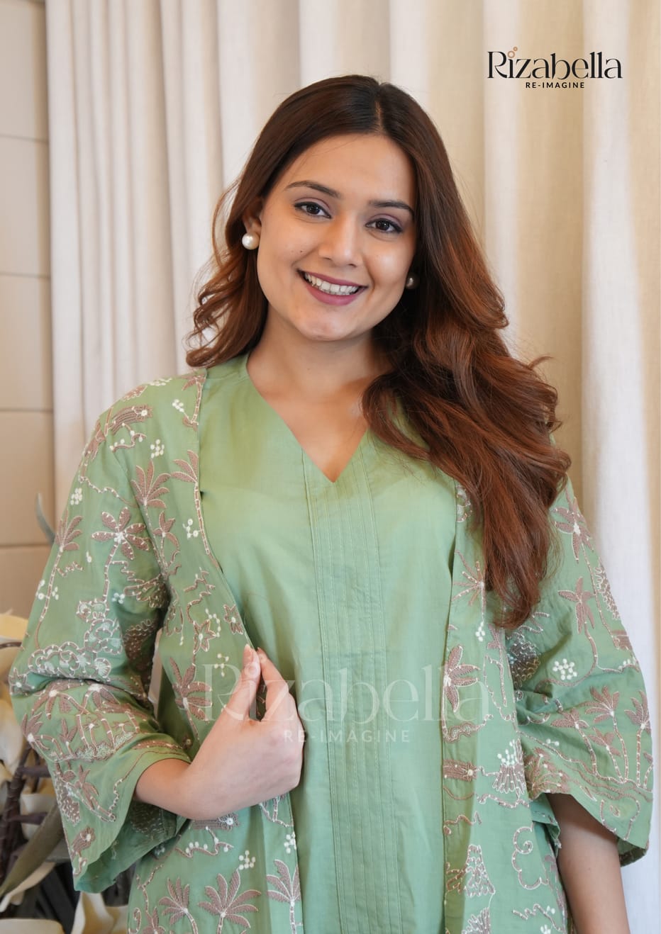 Embroidered Sage Green Three-Piece Set