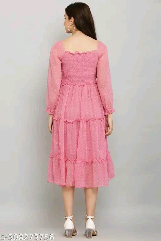 Pink Ruffled Midi Dress