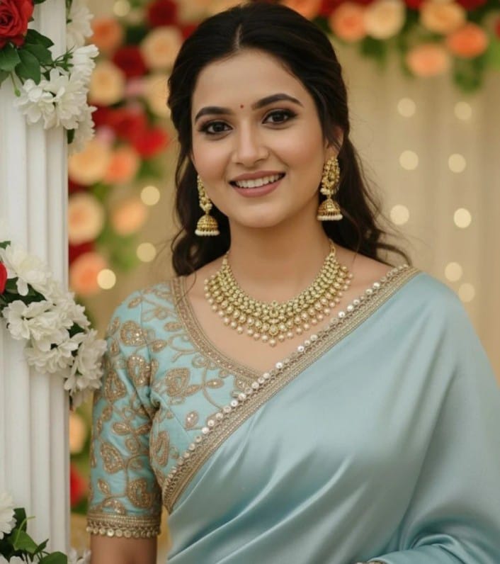 Elegant Light Green Satin Saree