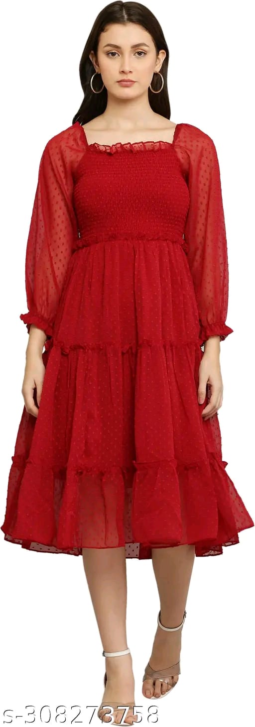 Red Layered Midi Dress