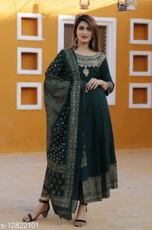 Green Embroidered Anarkali Dress