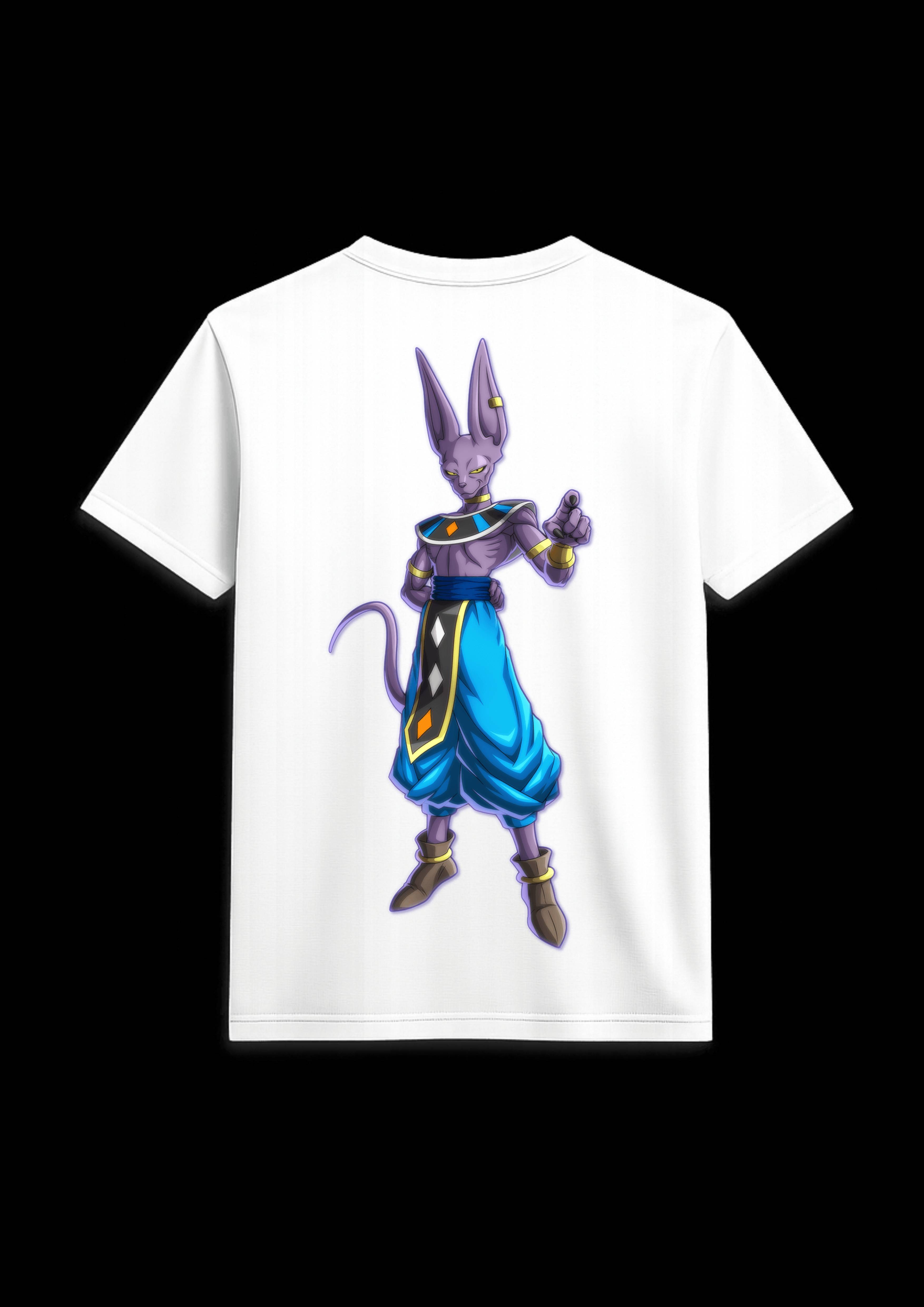 Beerus sama Back Side Print T Shirt White & Black