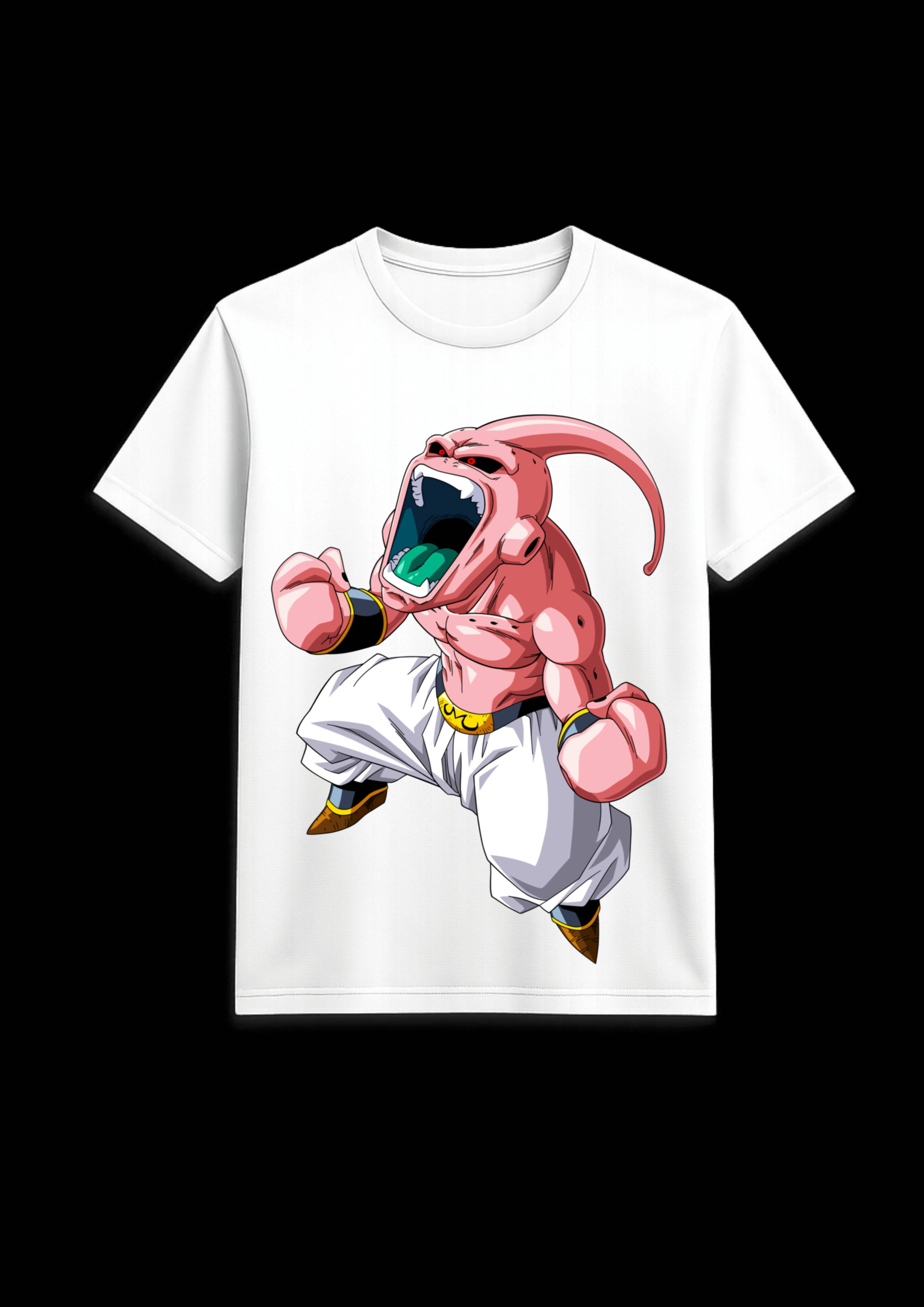 Majin Buu Angry Back Side Print T Shirt White & Black