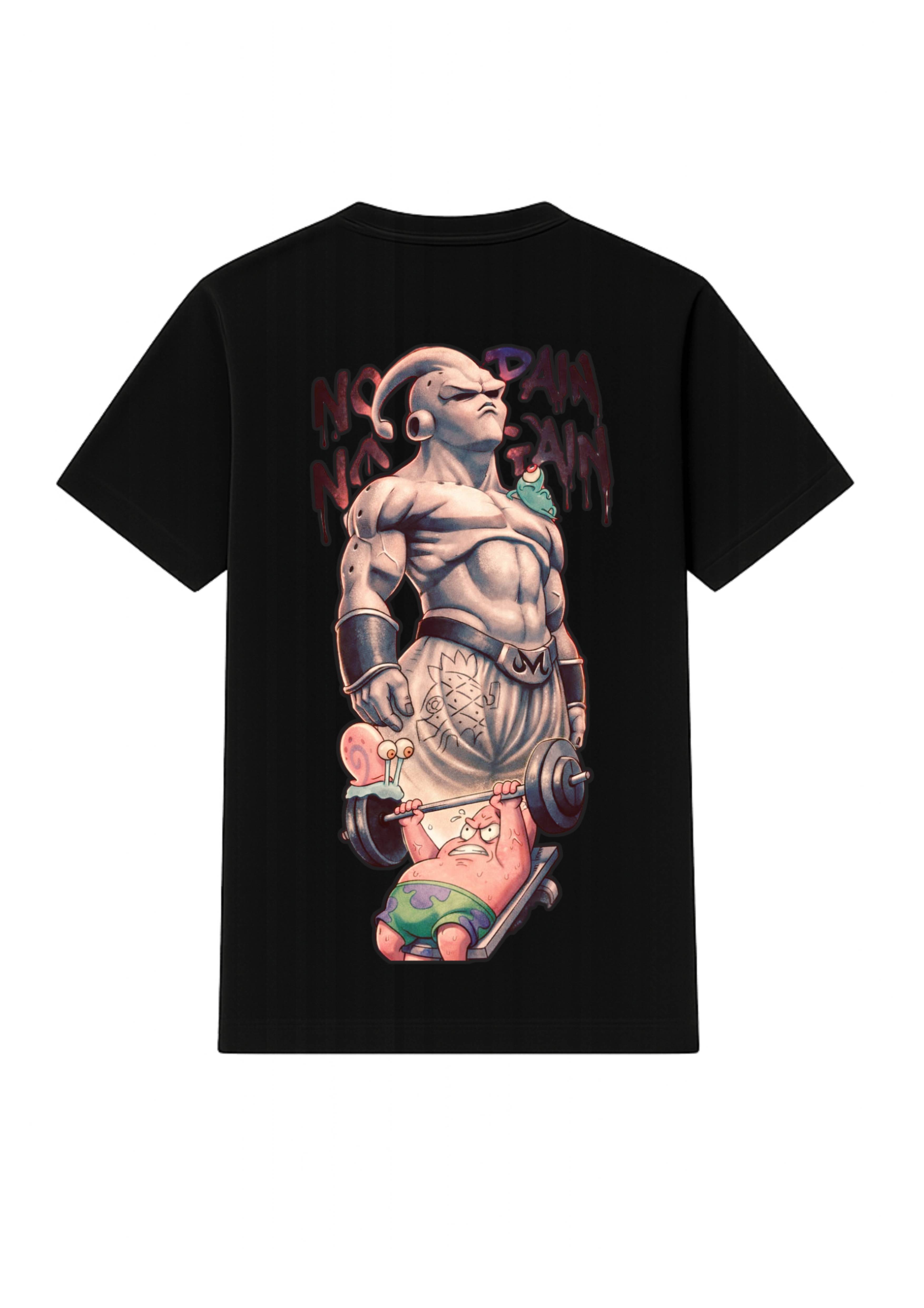 Majin Buu Back Side Print T Shirt White & Black No Pain No Gain