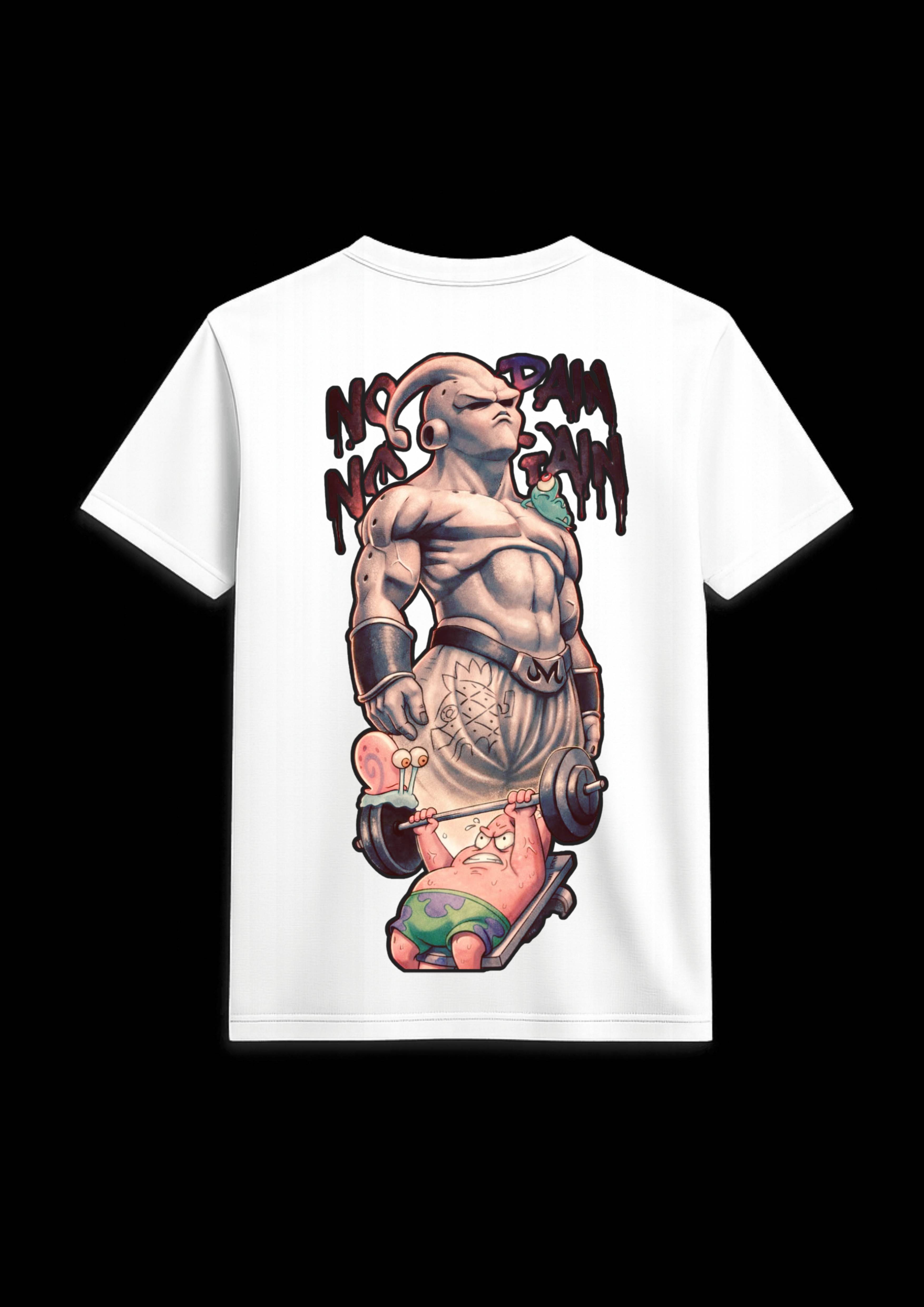 Majin Buu Back Side Print T Shirt White & Black No Pain No Gain