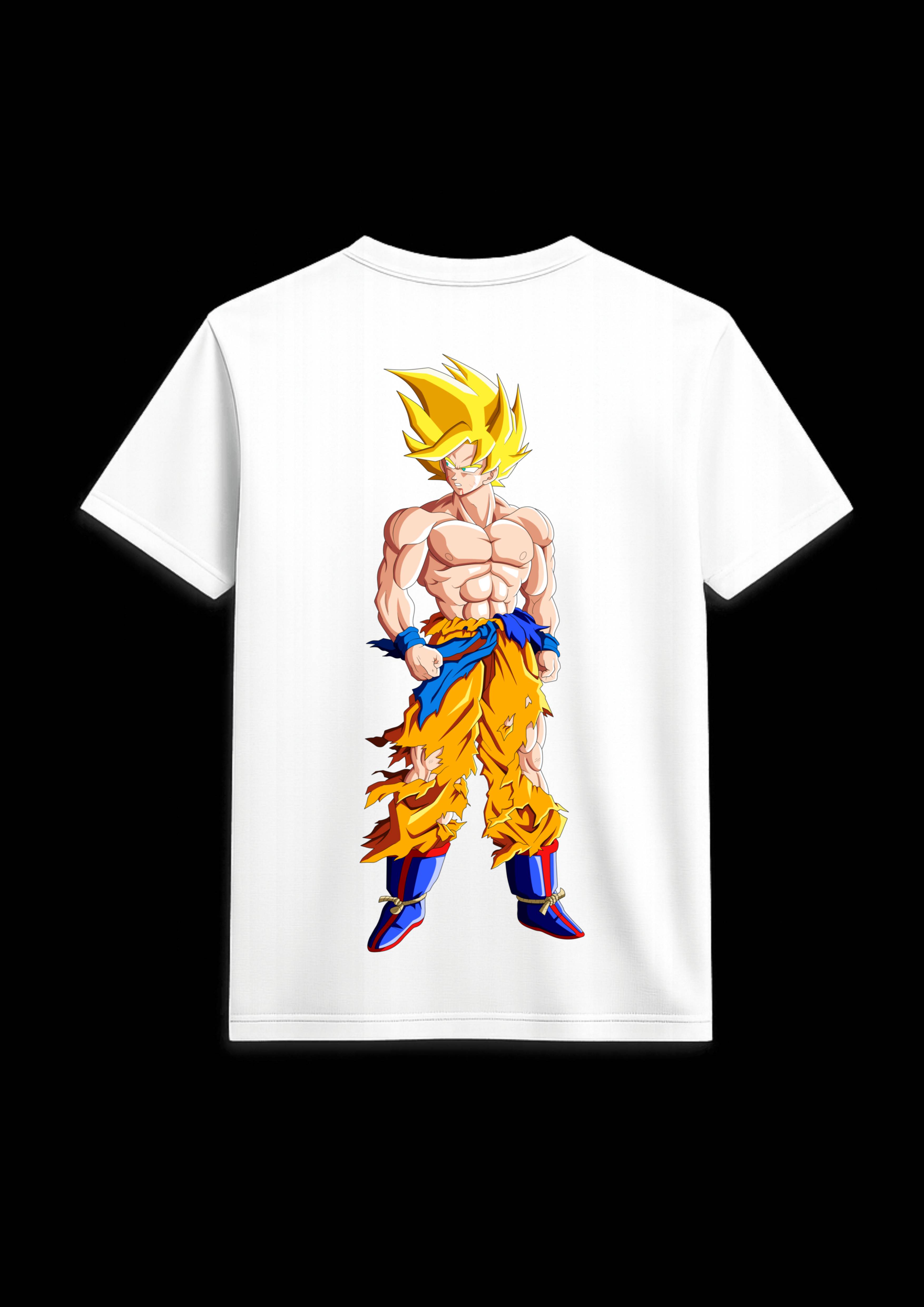 Goku Supar Back Side Print T Shirt White & Black