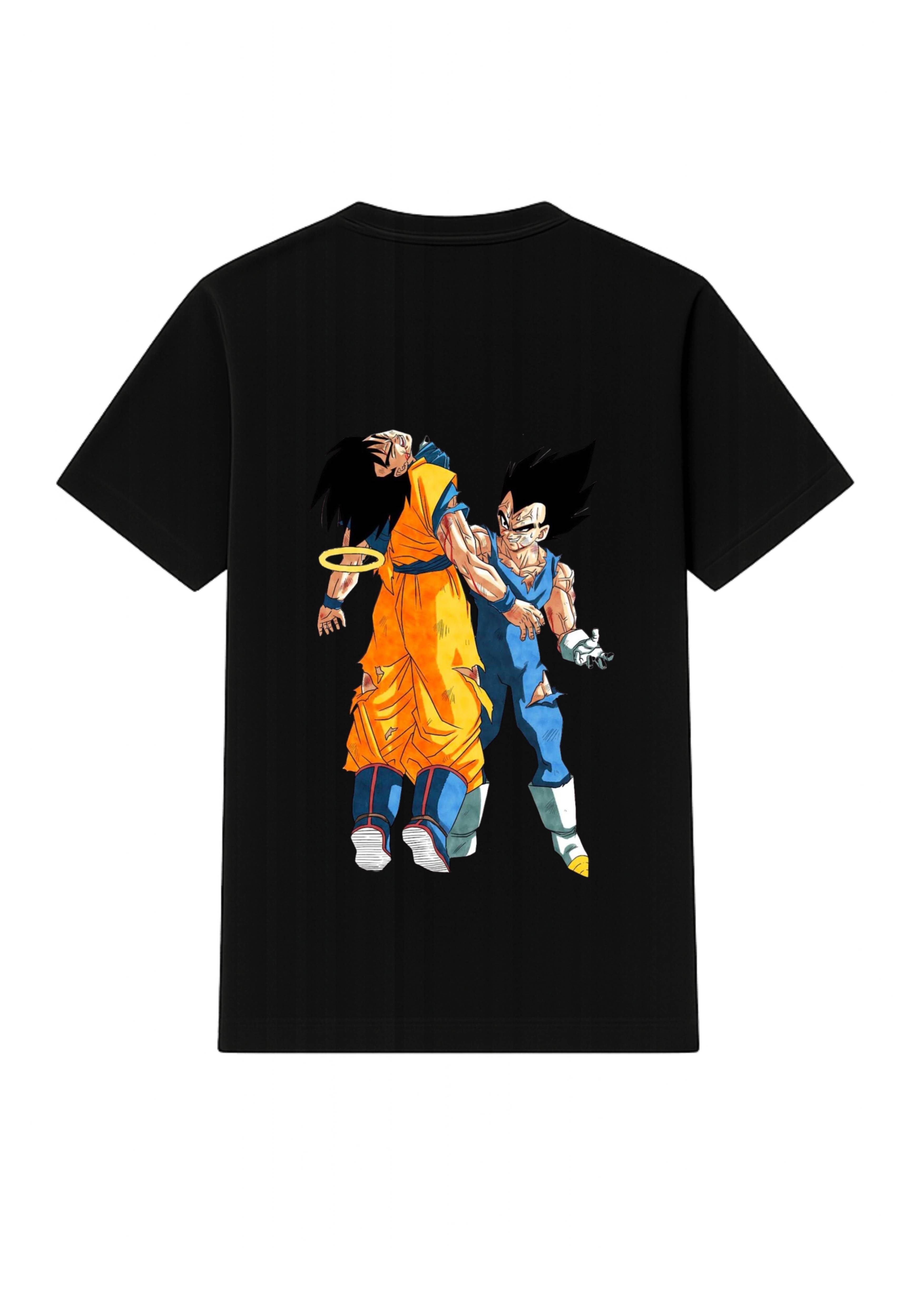 Goku Vegeta Fight Anime Graphic Black T-Shirt