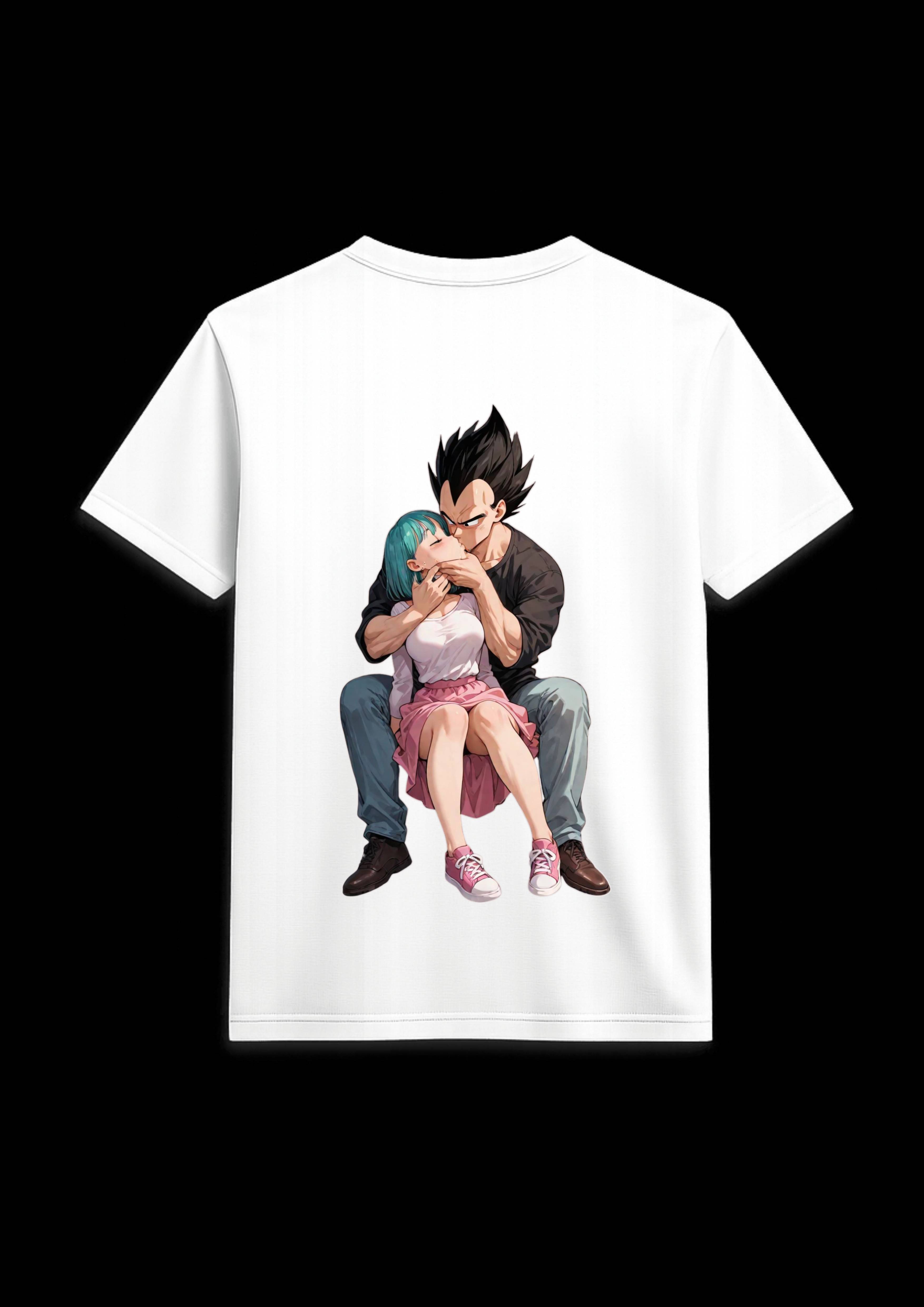 Vegeta Kiss Bulma Back Side Print T Shirt White & Black