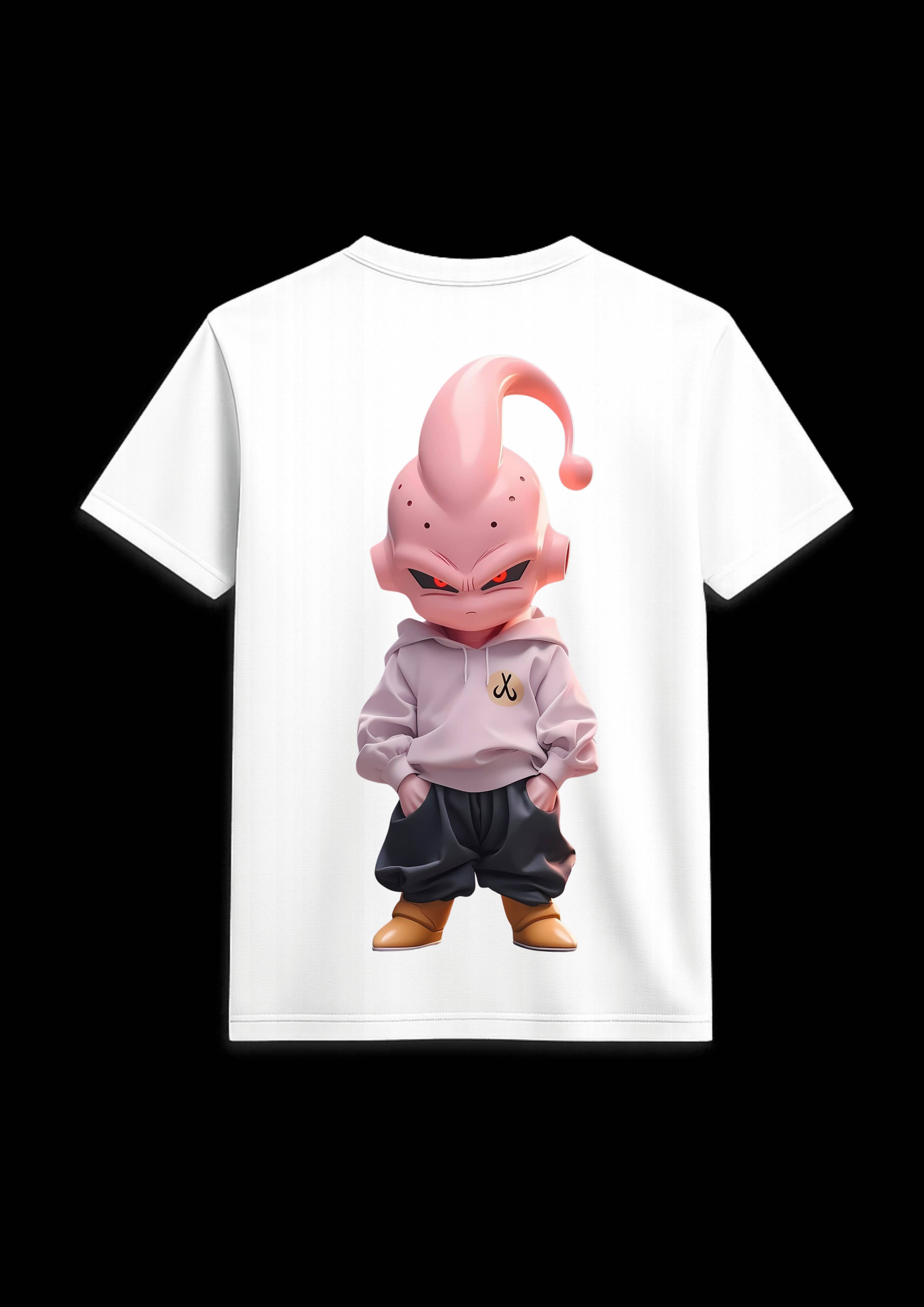 Majin Buu Attitude Back Side Print T Shirt White & Black