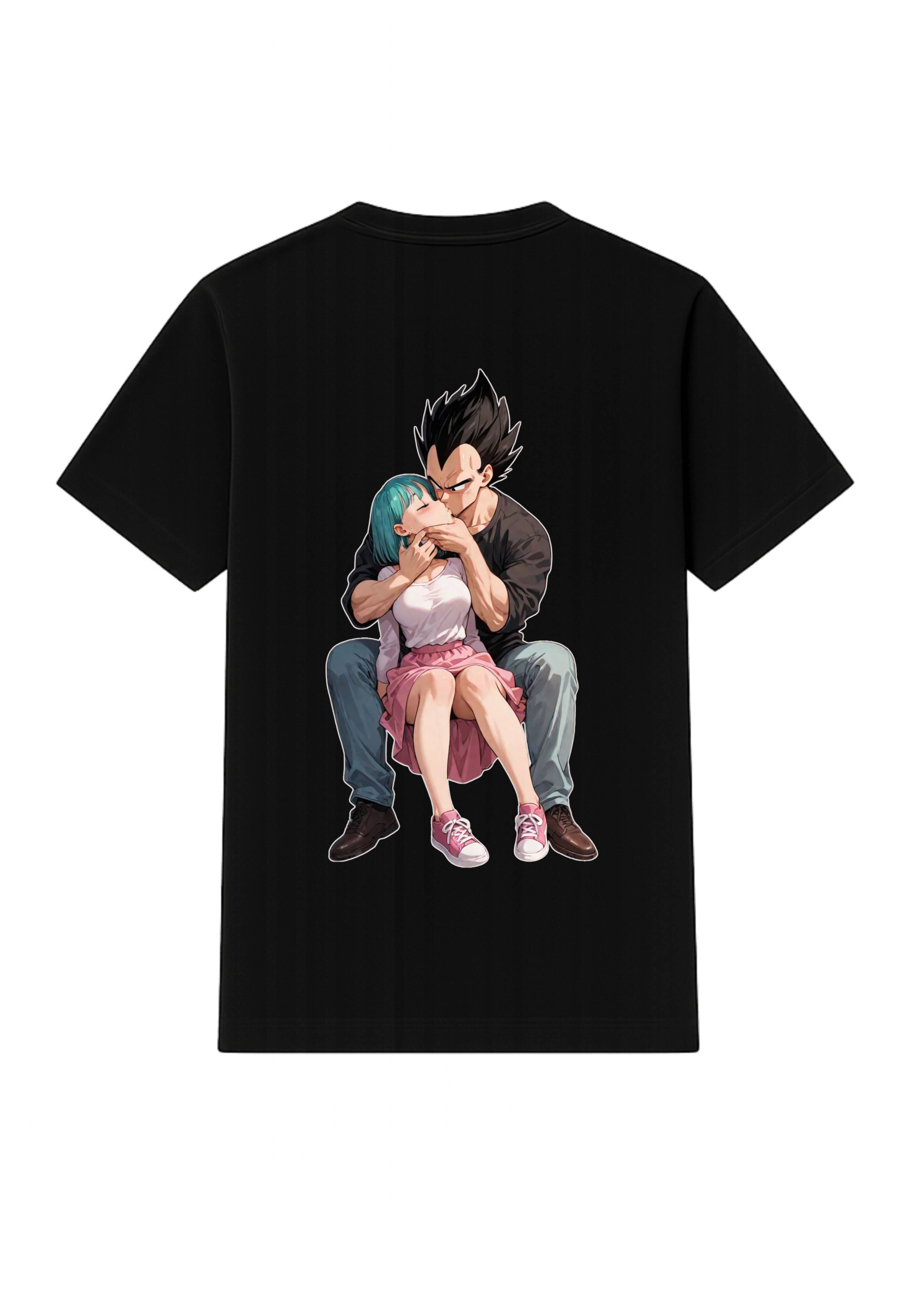 Vegeta Kiss Bulma Back Side Print T Shirt White & Black