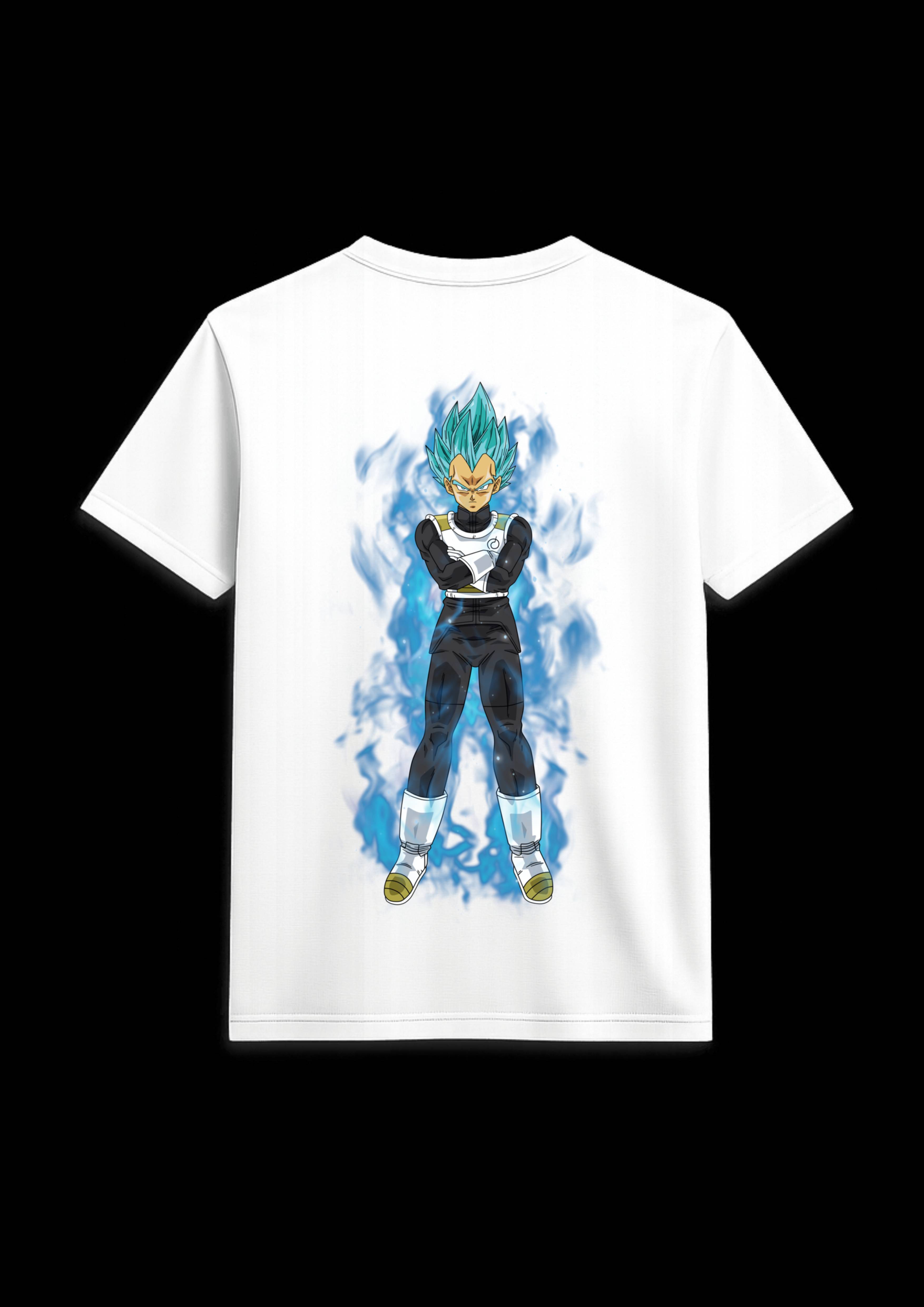 Vegeta Super Back Side Print T Shirt White & Black