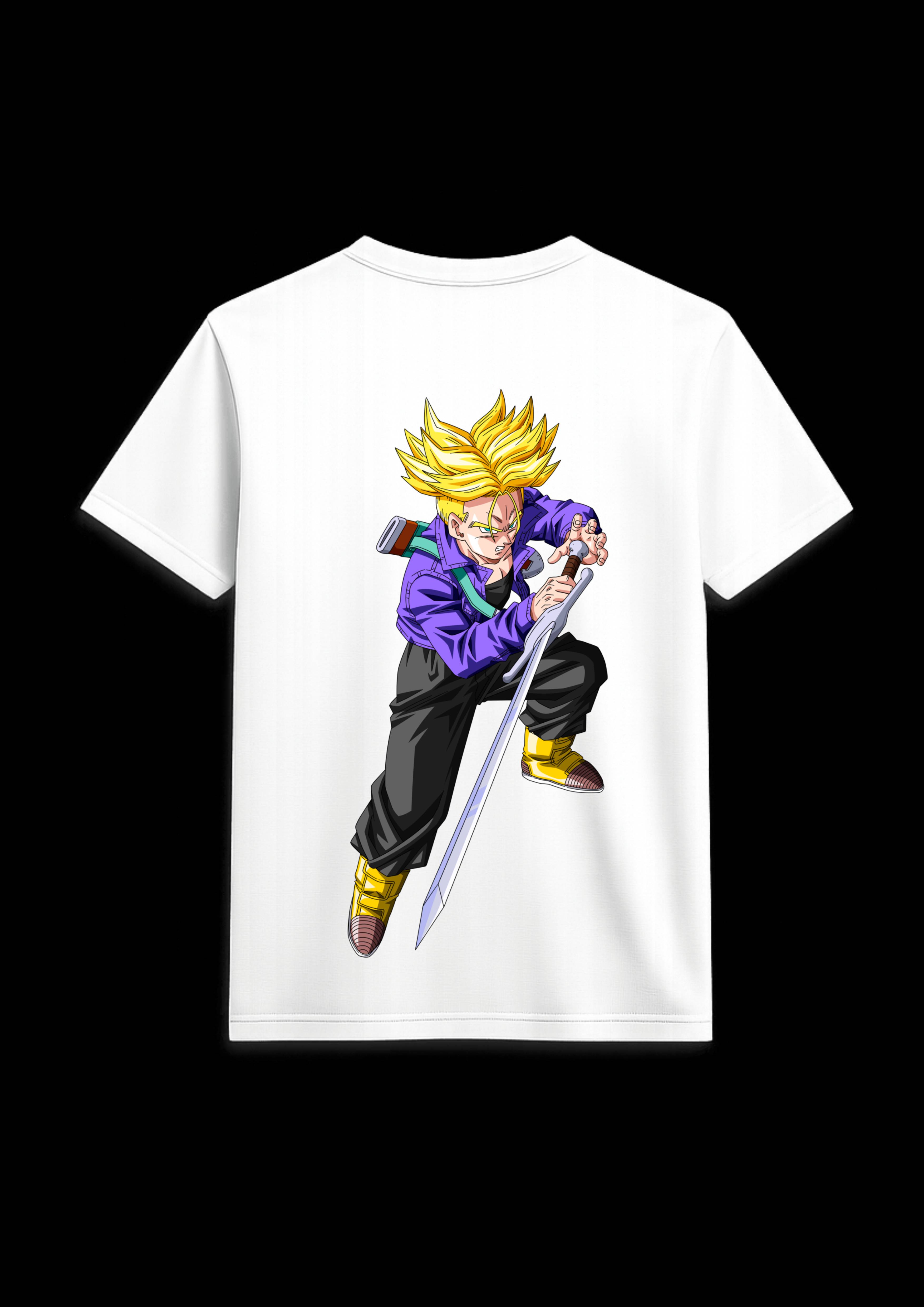 Trunks Sword Back Print T Shirt White & Black