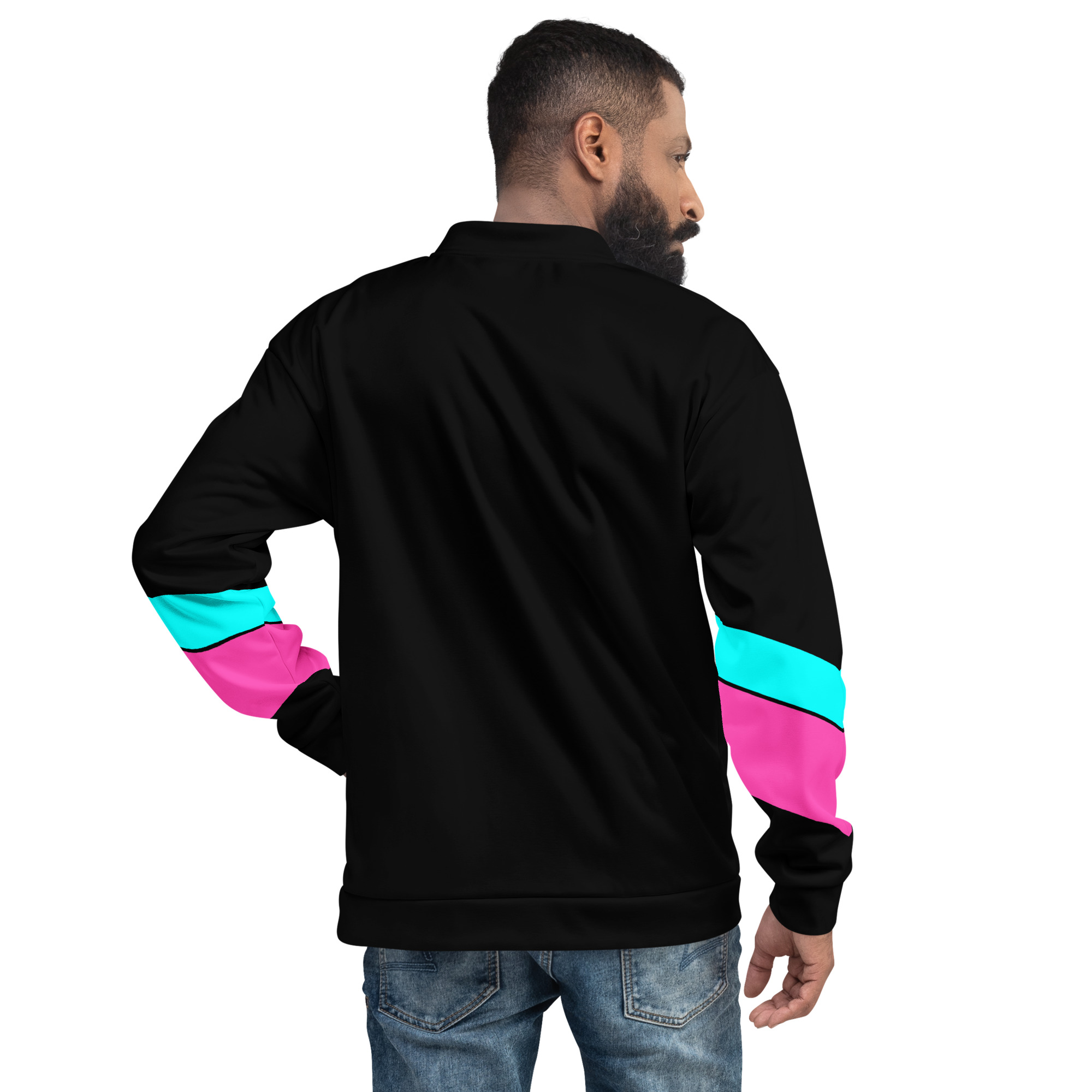 Chevron Teal Magenta 80s Unisex Bomber Jacket