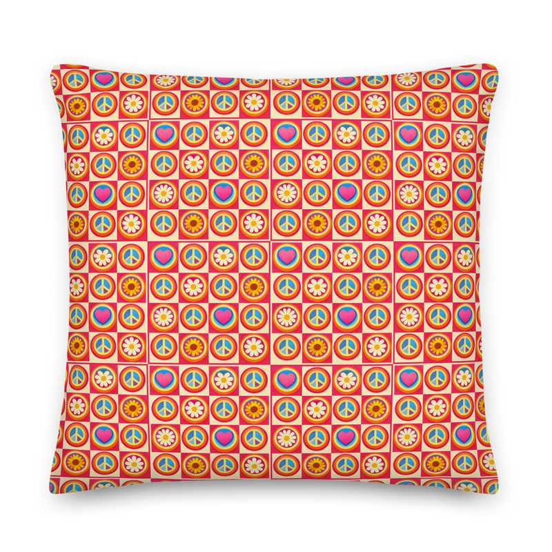 Retro Peace & Love Throw Pillow