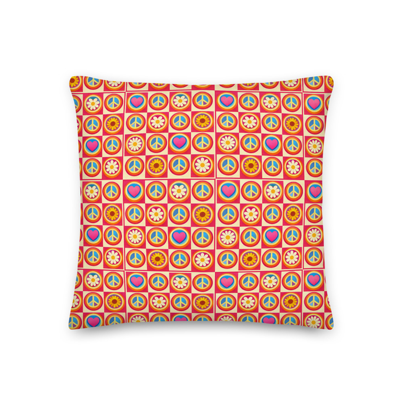 Retro Peace & Love Throw Pillow