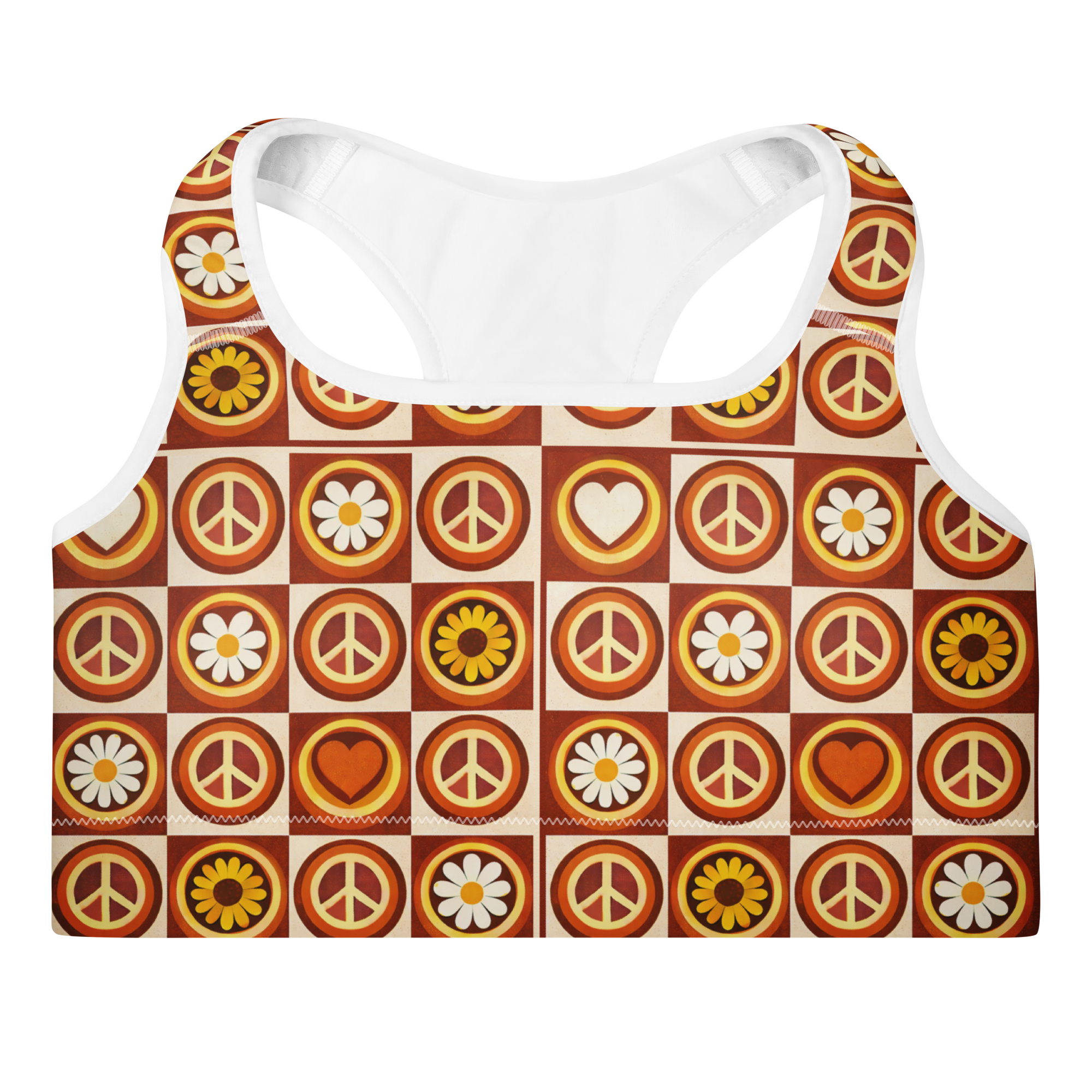 Peace & Love Retro Pattern Sports Bra