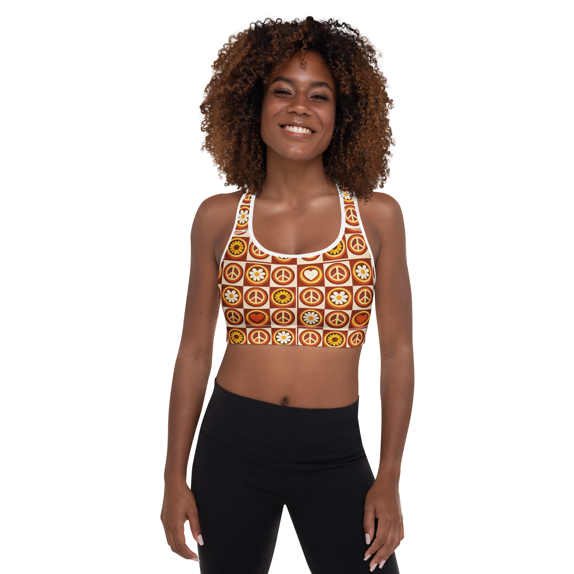Peace & Love Retro Pattern Sports Bra