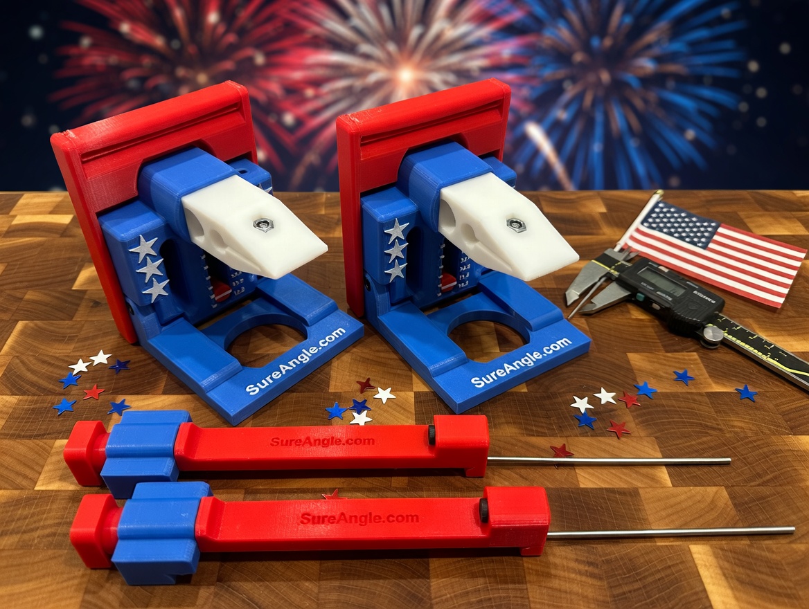 SAM-P-BOGO 2-Sure Angle DELUXE Parabolic Sharpeners (Patriotic, folding edition) with 5 Diamond Hones each