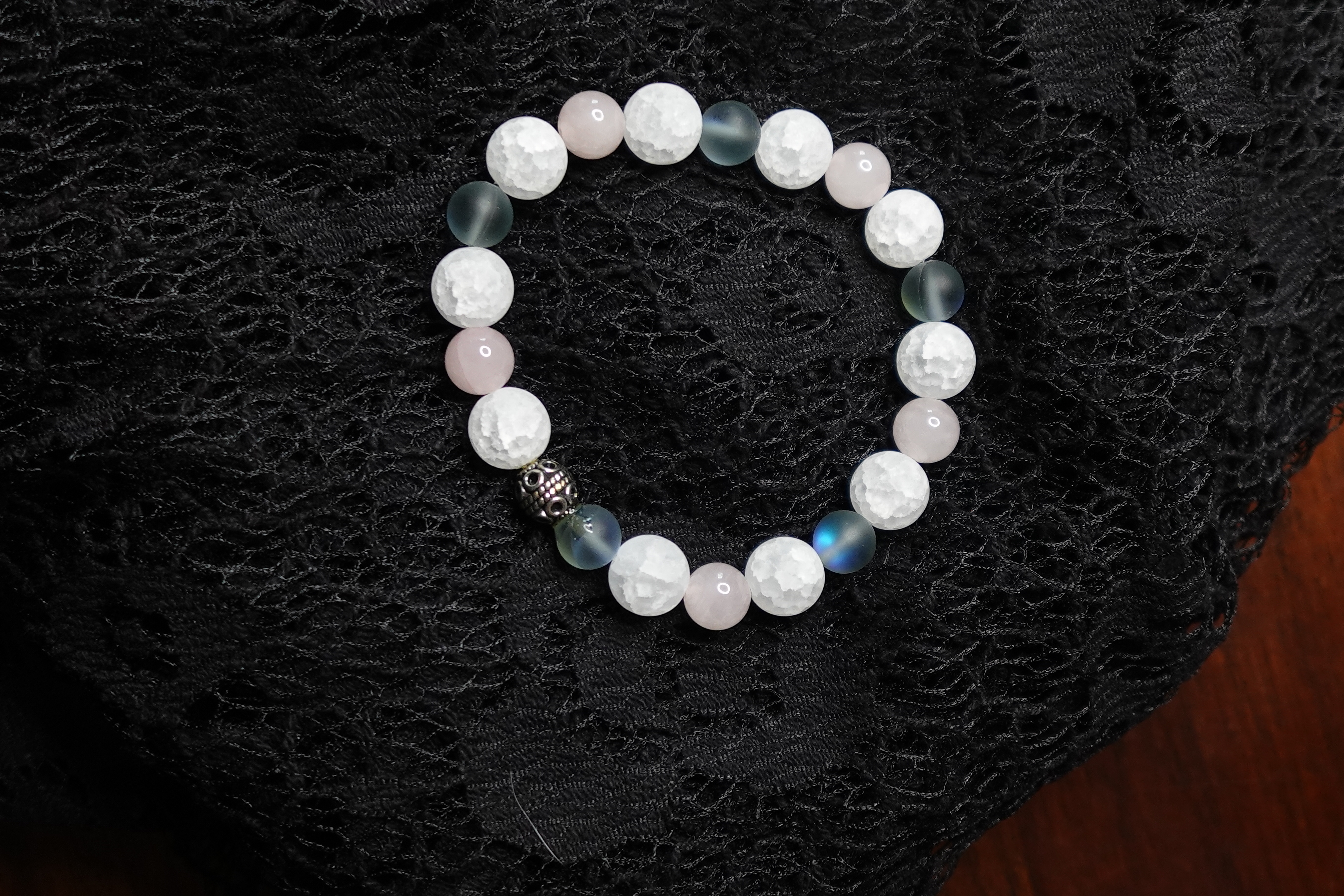 Angelite, Rose Quartz and Galaxy Aura (glass bead) Bracelet