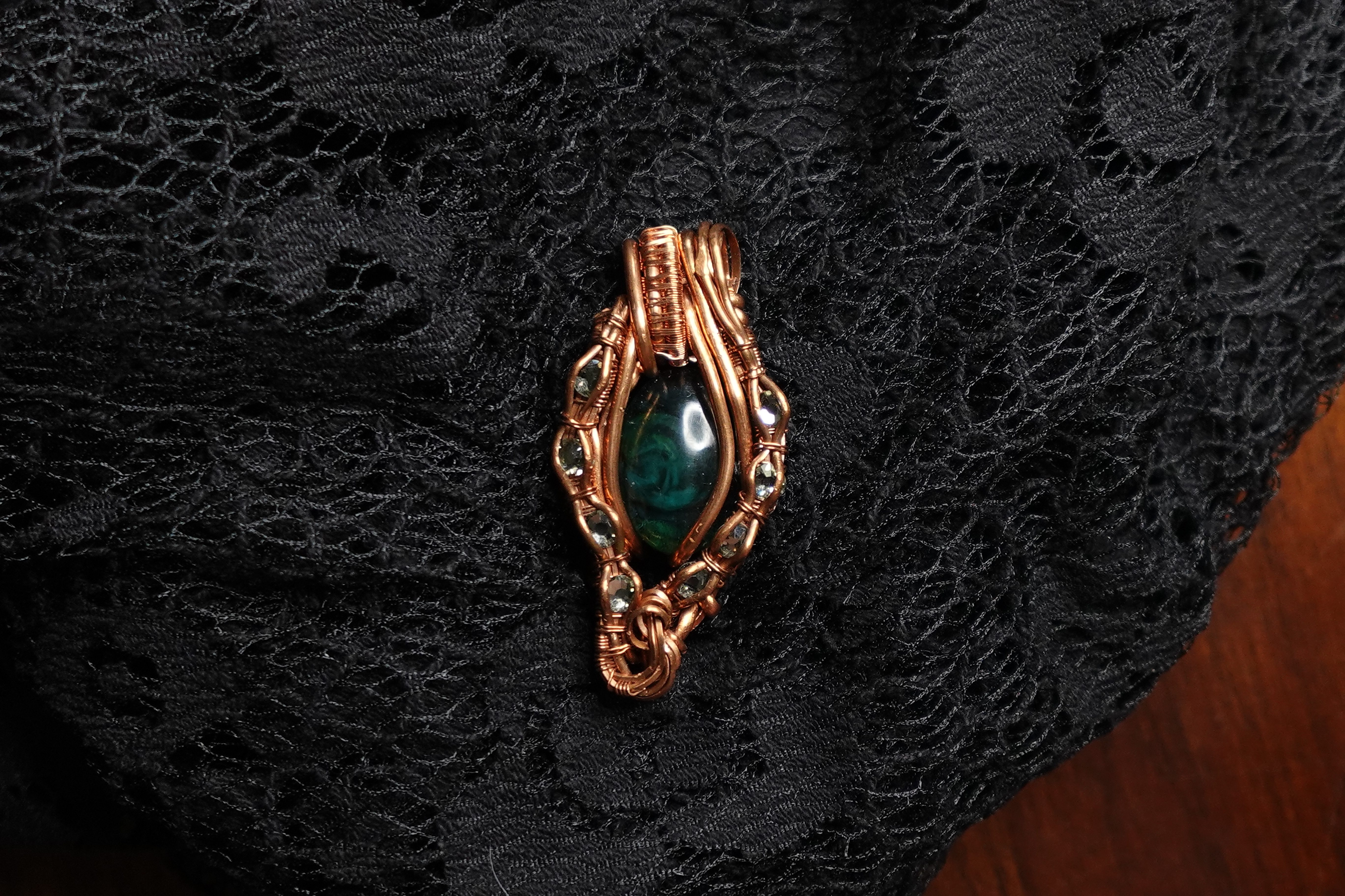 Green Petri Resin Pendant with Gray Crystals