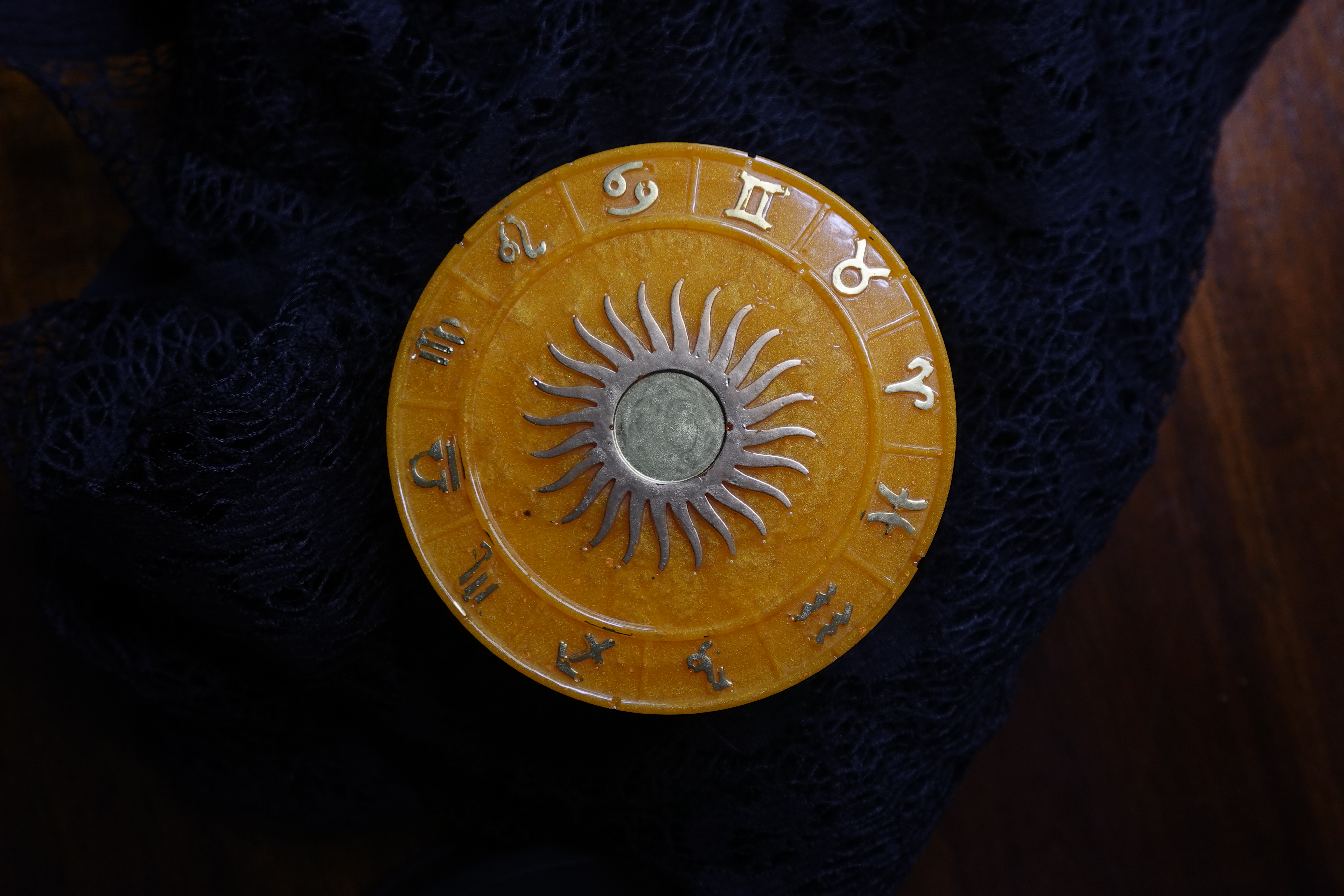 Orange and Gold Sun Astrology Resin Container