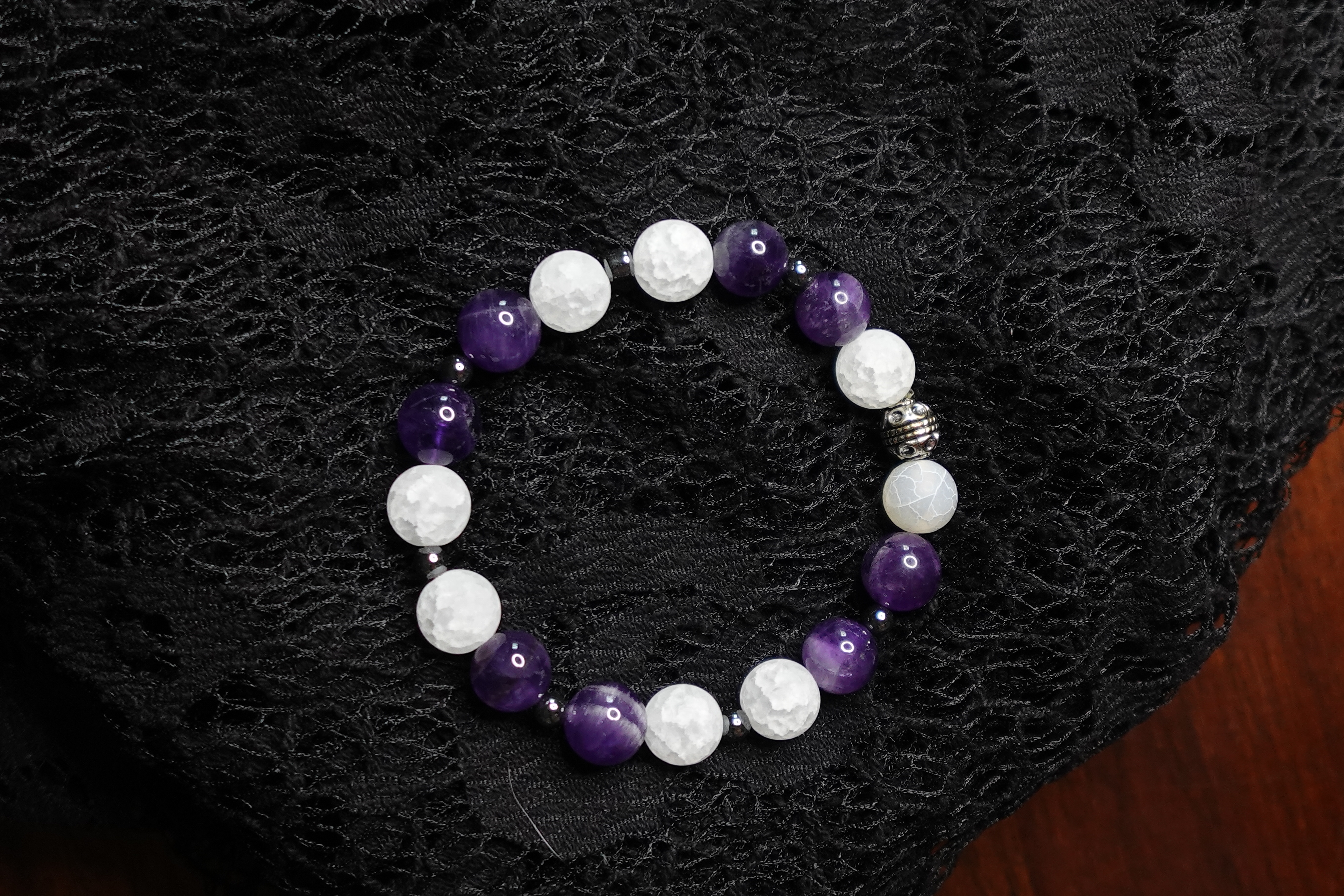 Amethyst, Crackled Quartz, and Hematite Bracelet