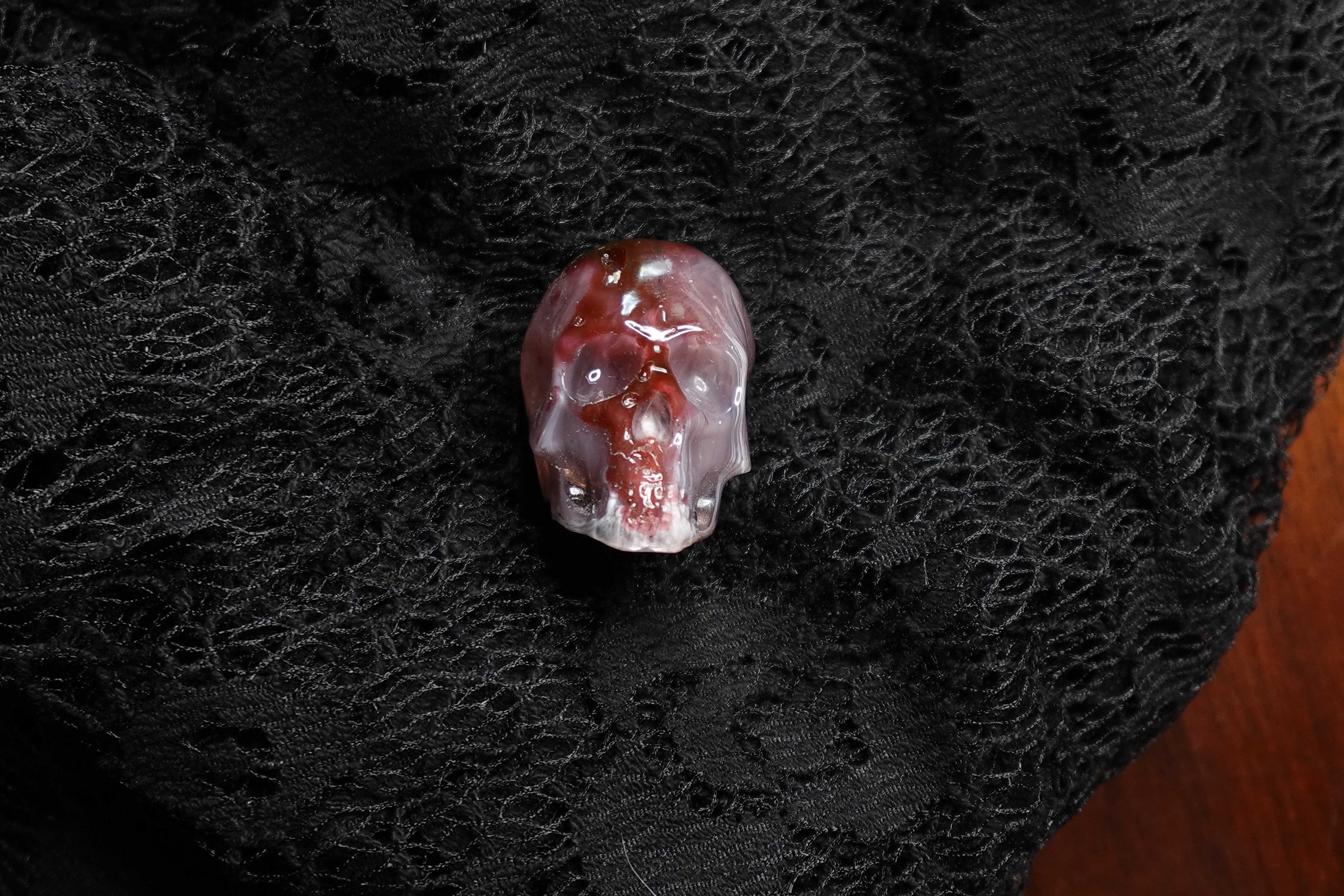 Small Red and White Resin Skull 