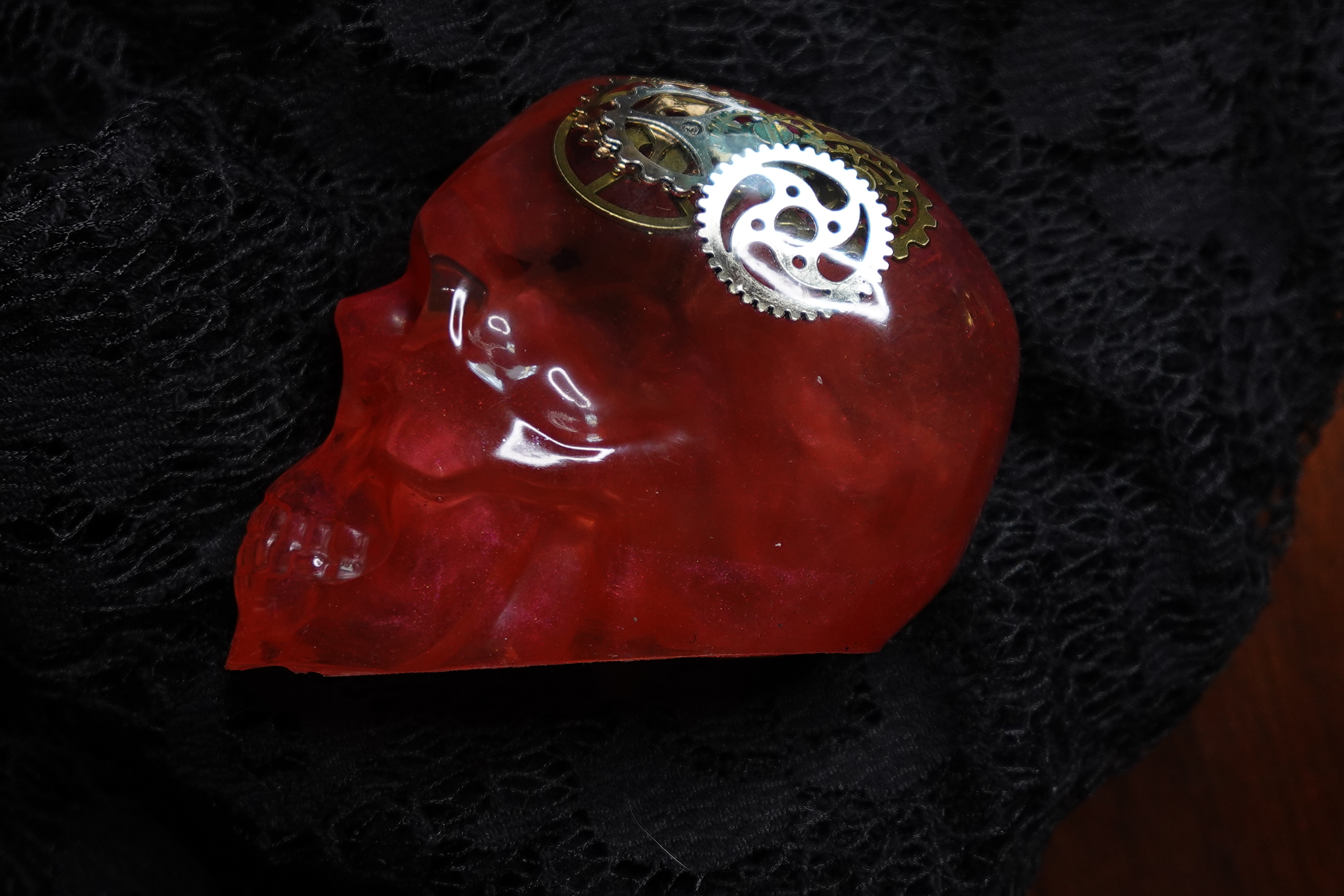 Large Red and Gear Resin Skull