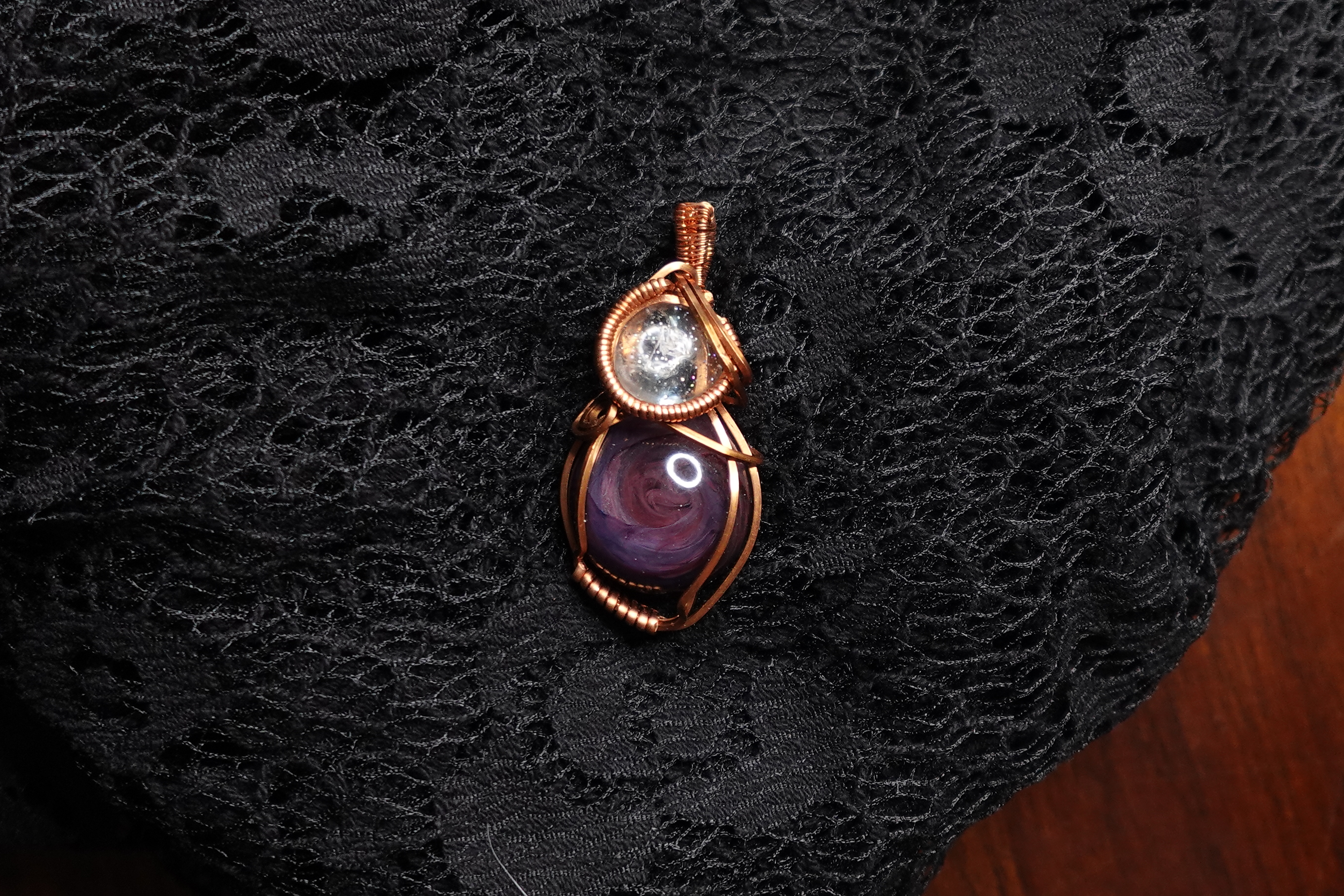 Purple and Clear Sparkle Petri Resin Pendant