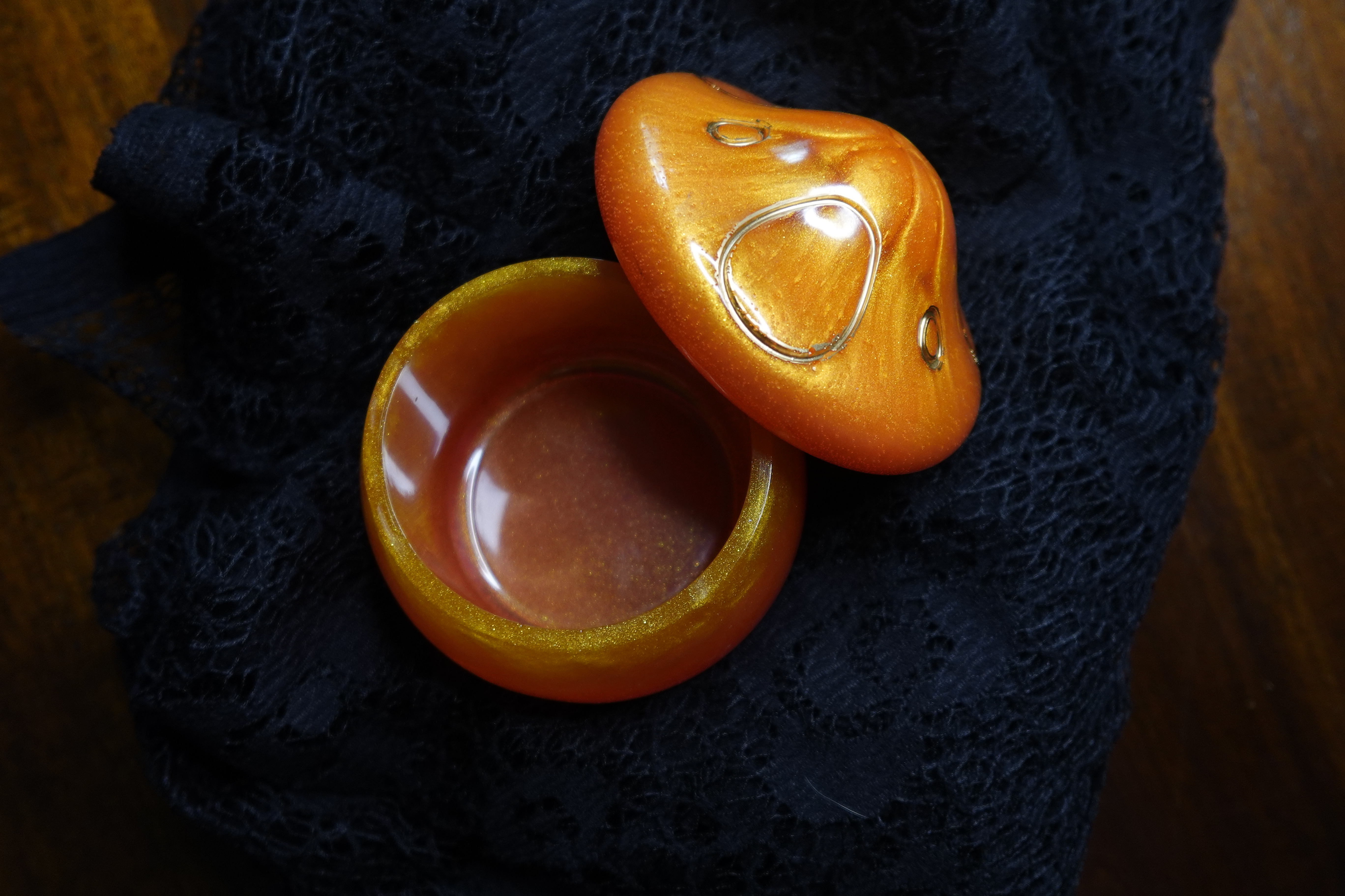 Orange Mushroom Resin Container