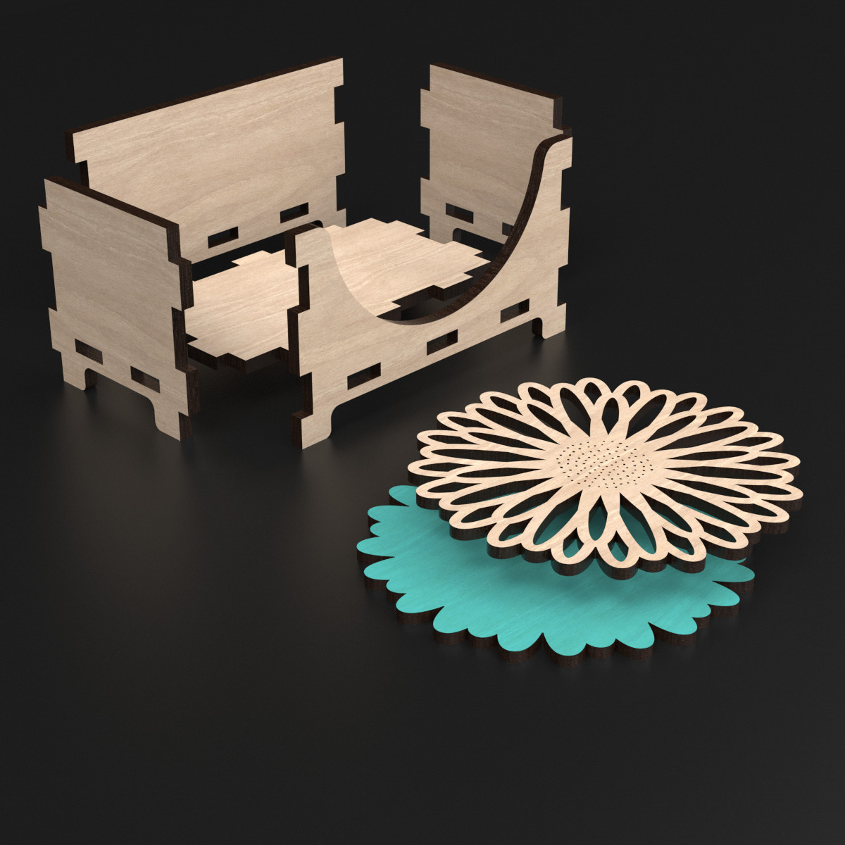 Wooden Floral Coaster Set