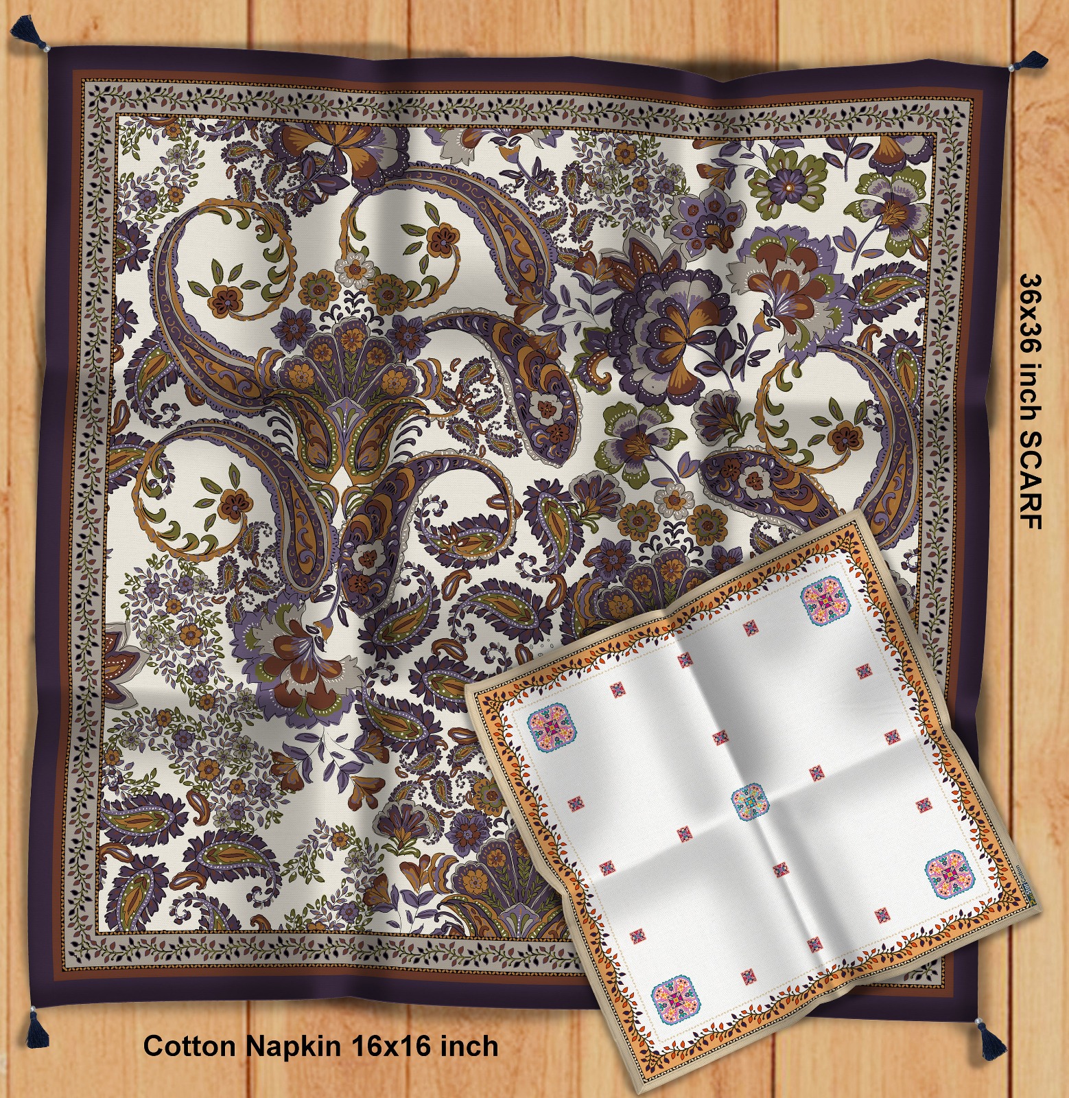 Floral Poly Silk Scarf & Napkin Set