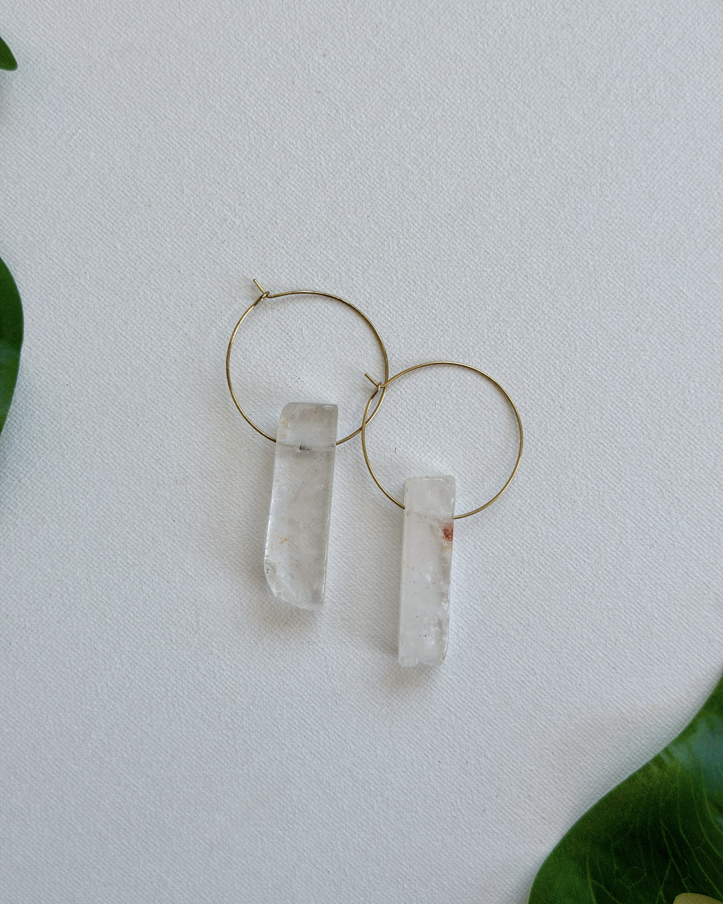 Gold Filled Clear Quartz Crystal Hoop Earrings