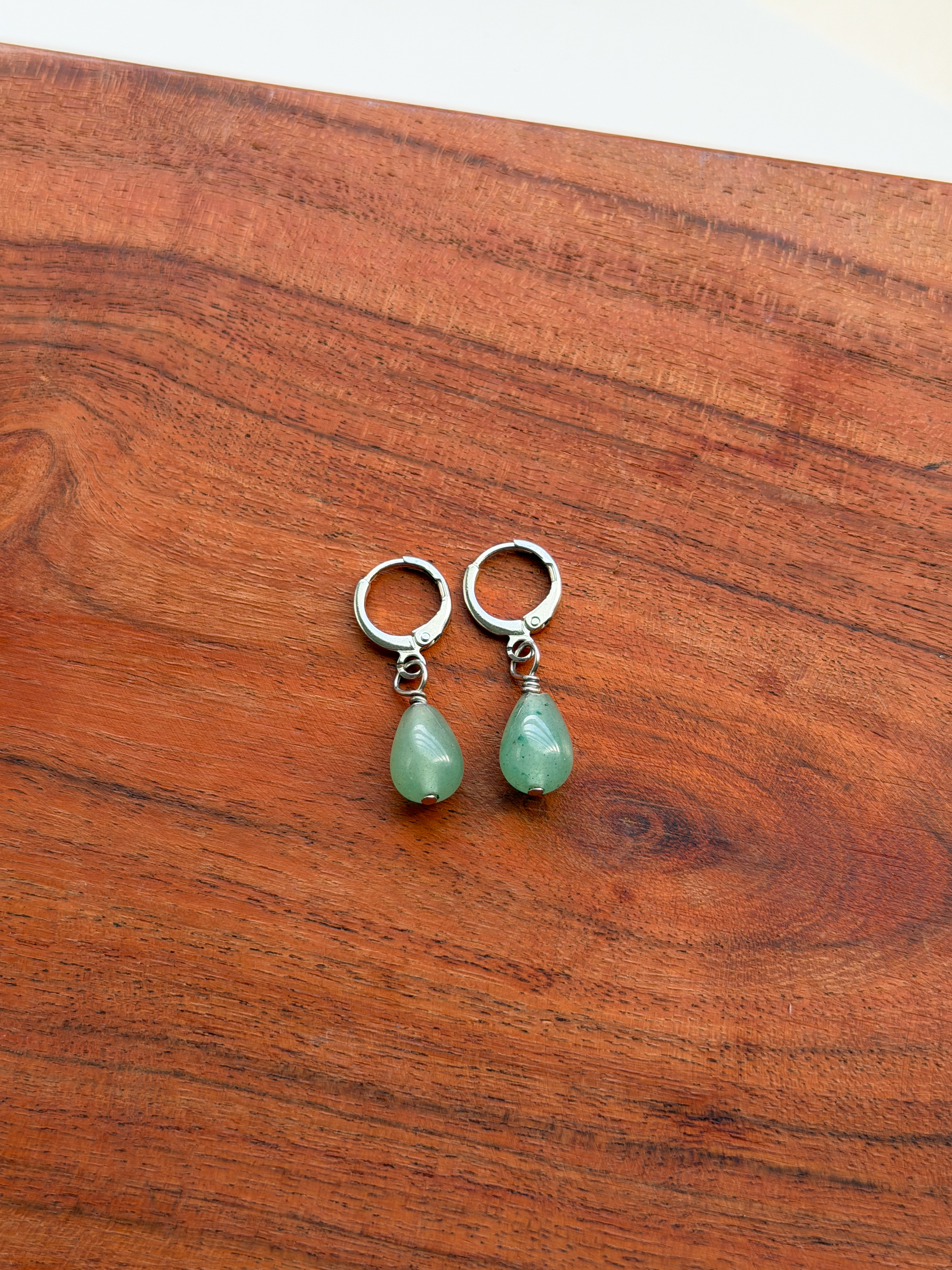 Sterling Silver Green Aventurine Hoop Earrings