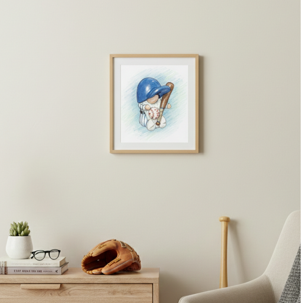 Baseball Gnome Art Print — Whimsical Sports Wall Decor