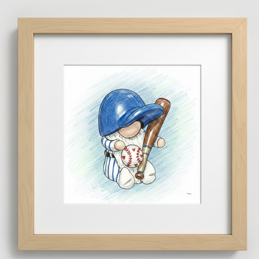 Baseball Gnome Art Print — Whimsical Sports Wall Decor