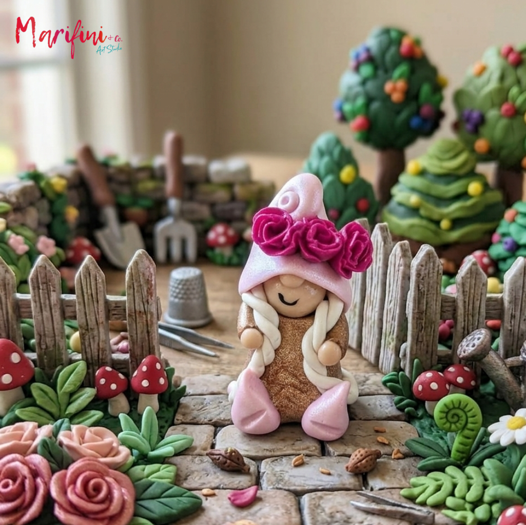 Rose Garden Girl Gnome Scene 