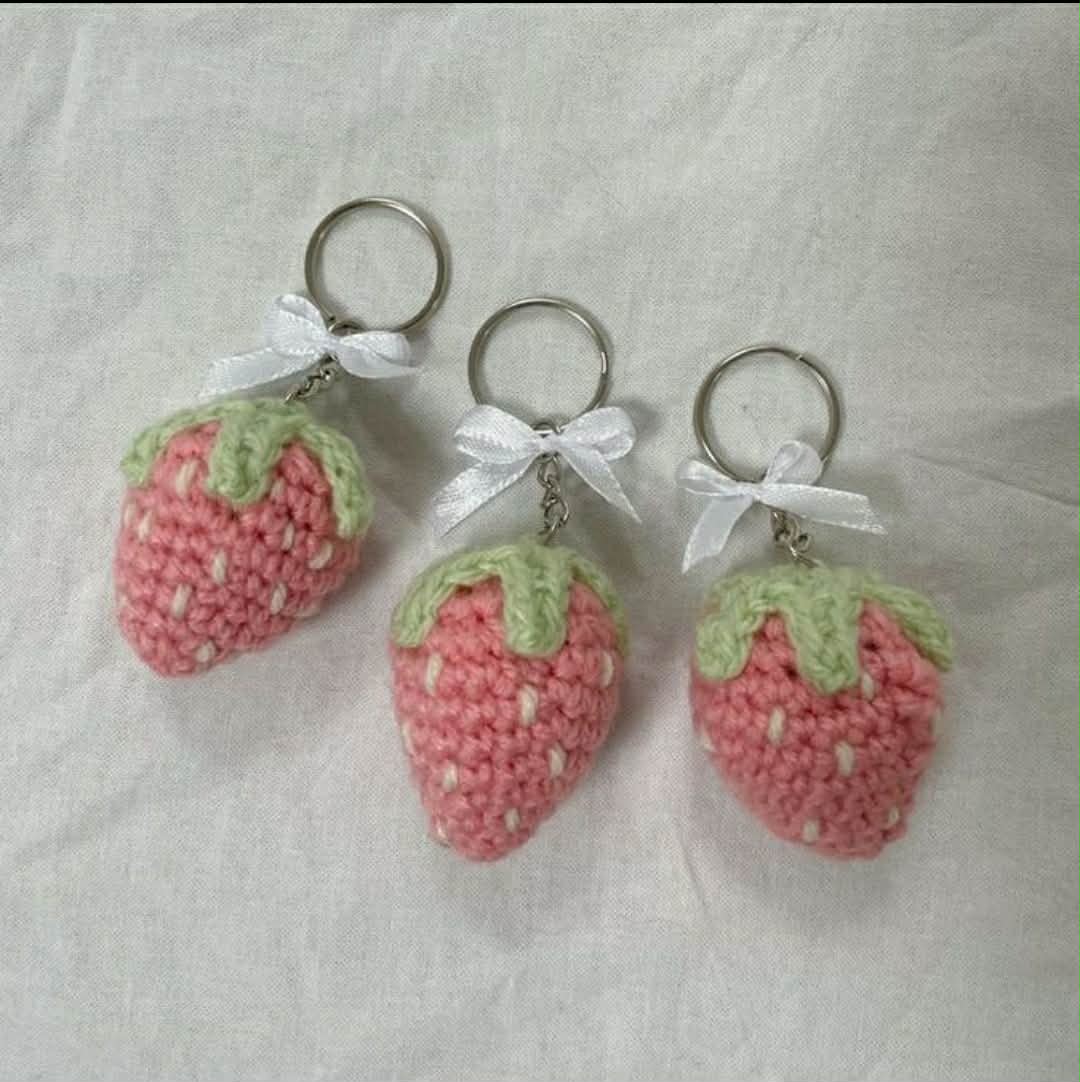 Crochet Strawberry Keychain