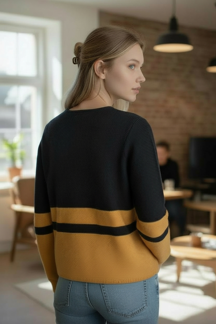 Pull Maison 123 Paris rayé marine/moutarde