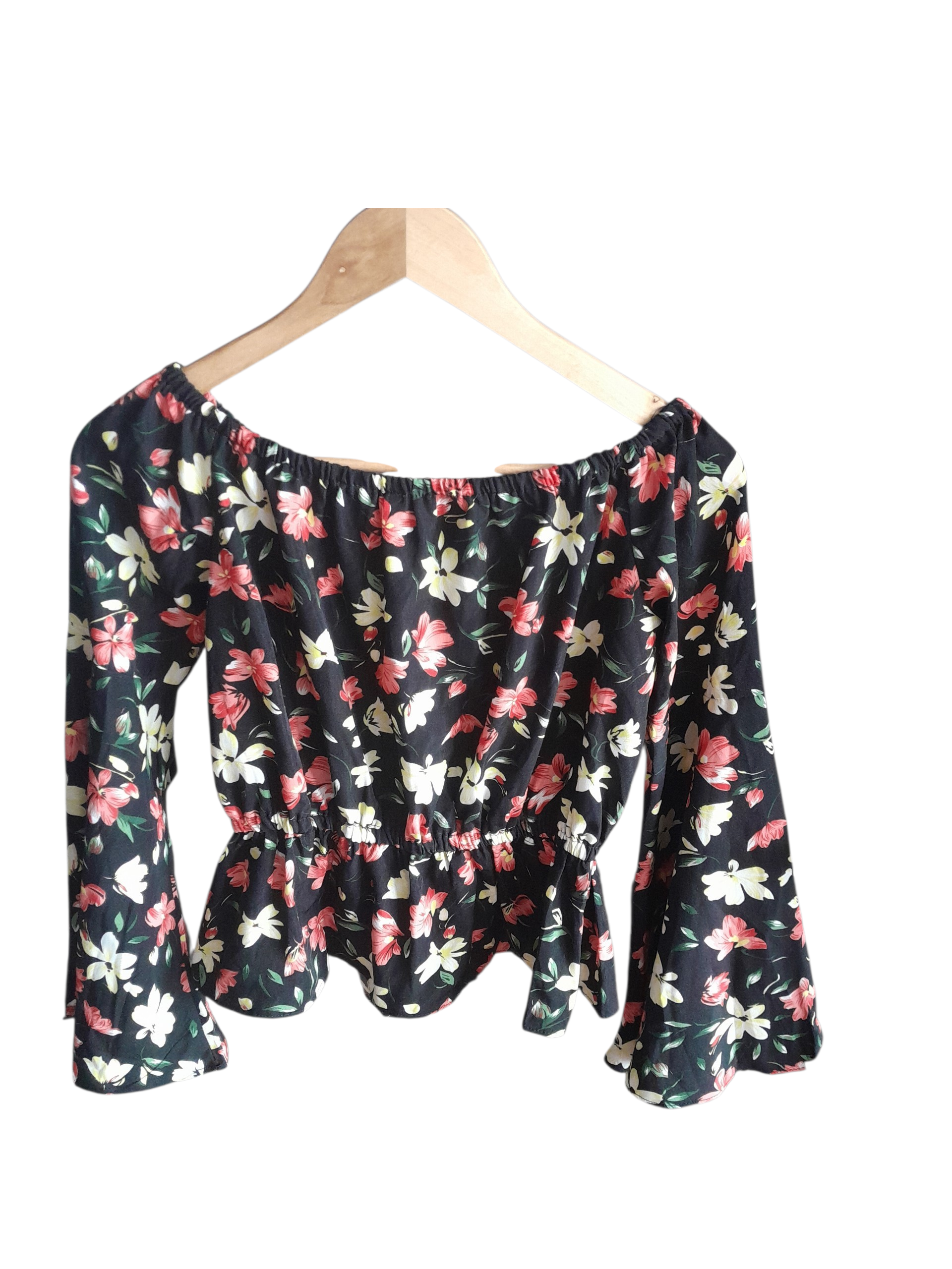 Blouse florale épaules dénudées VOYELLES –  Taille M  (Occasion)