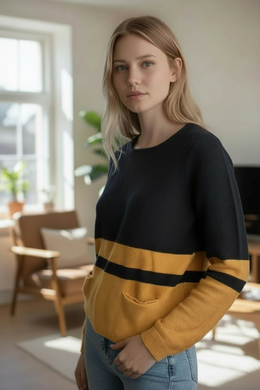 Pull Maison 123 Paris rayé marine/moutarde