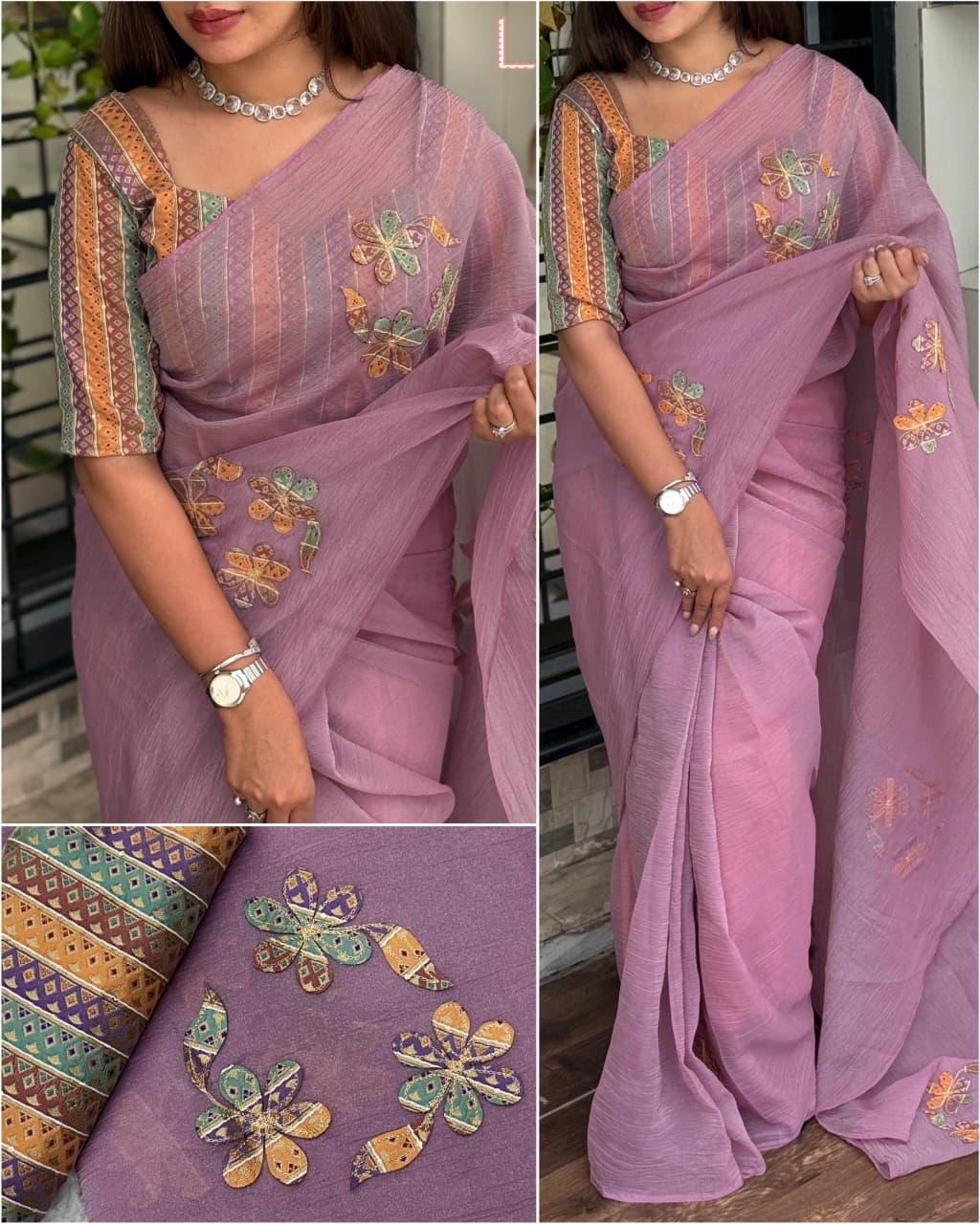Embroidered Lavender Saree