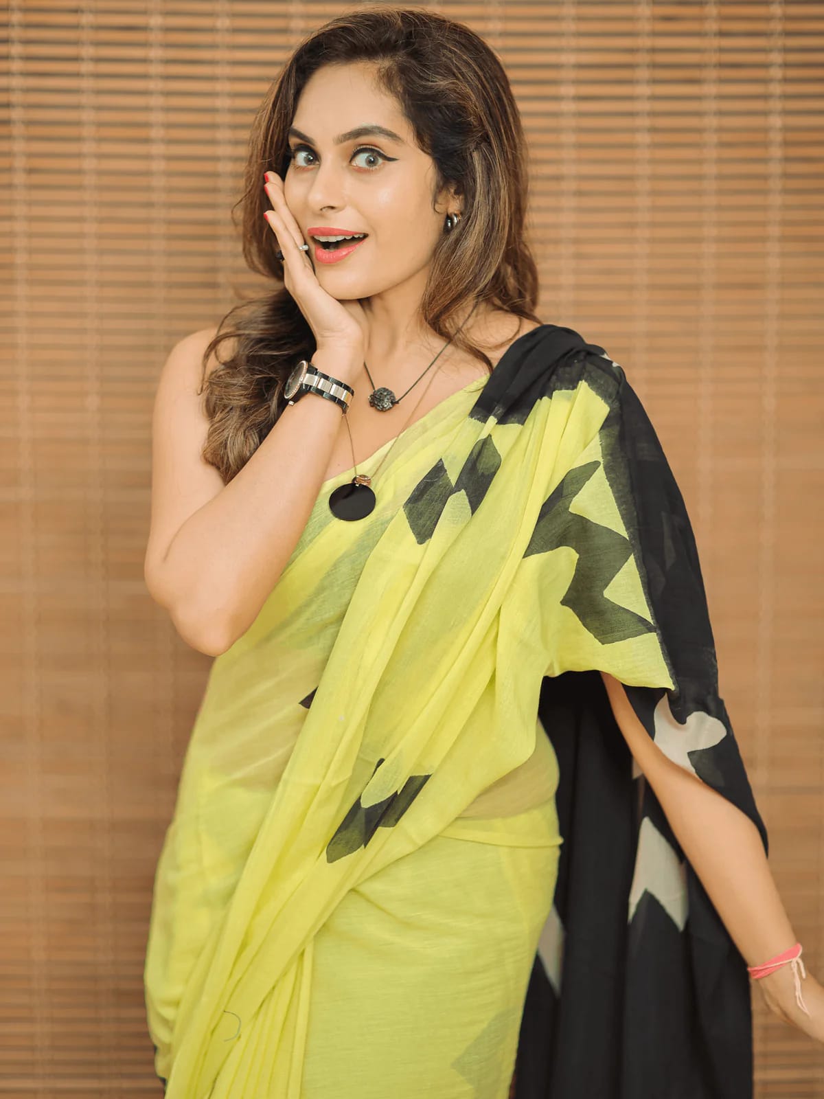 Lime Green Cotton Saree