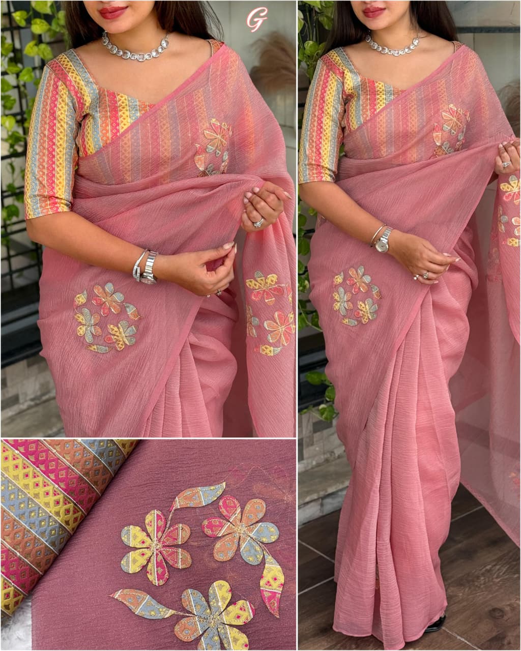 Blush Pink Floral Saree