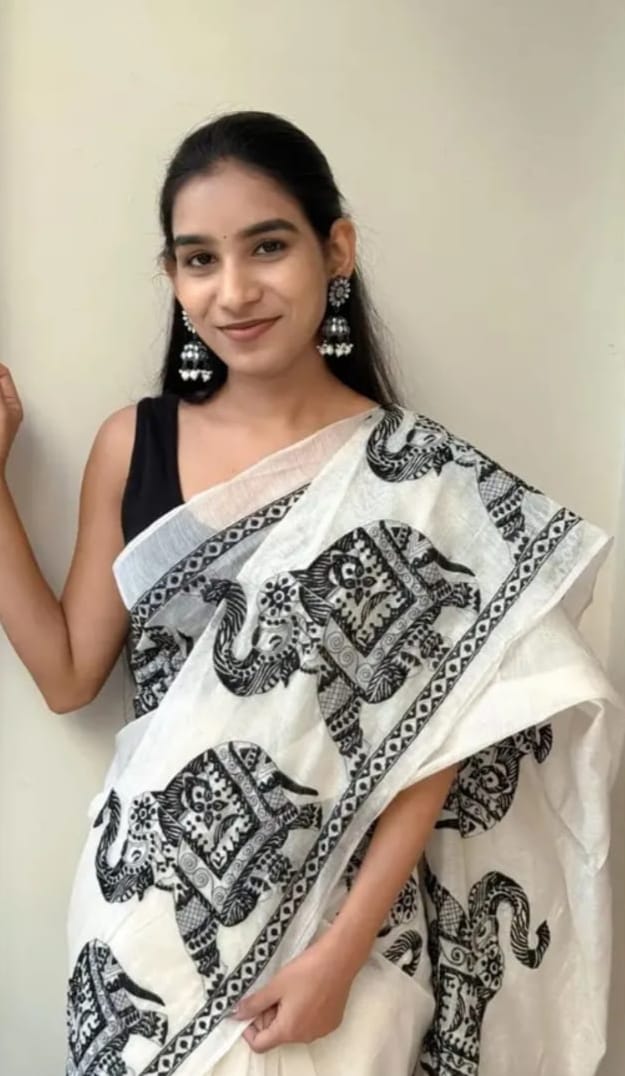 Cotton Elephant Print Saree